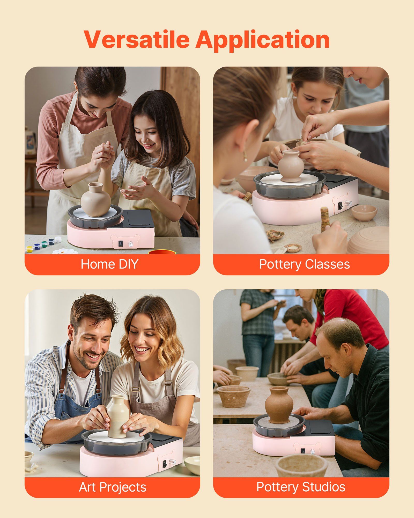 Mini Pottery Wheel, 158 mm Turntable, Forward and Reverse Rotation, Adjustable Speed, Electric Clay Wheel for Kids and Adults, with Clay Shaping Tools, for Home DIY, Pottery Classes, Pink - Image 5