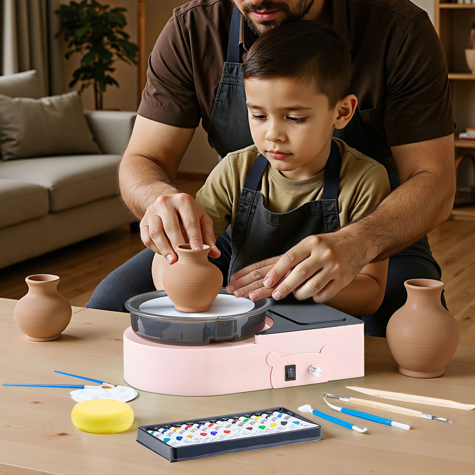 Mini Pottery Wheel, 158 mm Turntable, Forward and Reverse Rotation, Adjustable Speed, Electric Clay Wheel for Kids and Adults, with Clay Shaping Tools, for Home DIY, Pottery Classes, Pink - Image 8