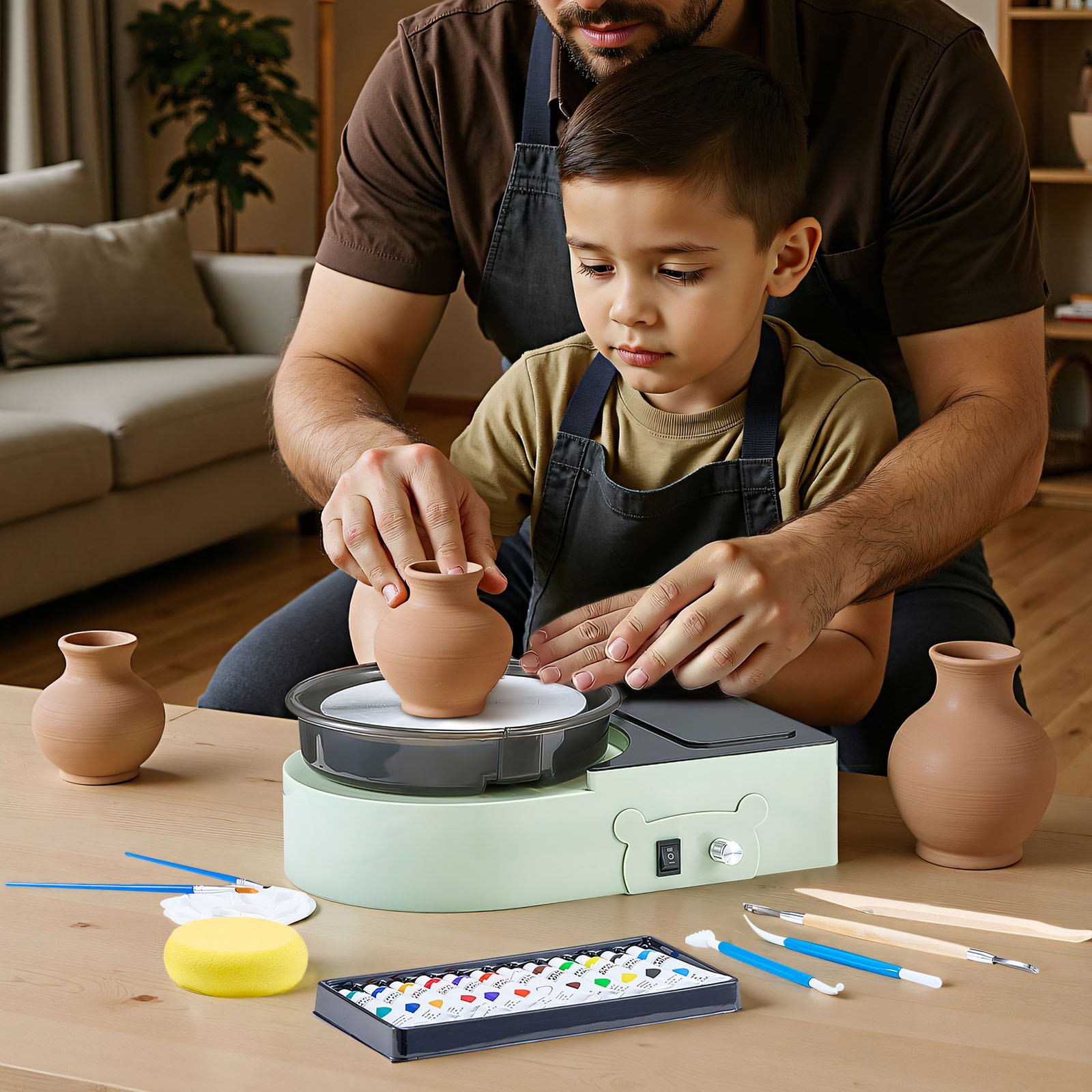 Mini Pottery Wheel, 158 mm Turntable, Forward and Reverse Rotation, Adjustable Speed, Electric Clay Wheel for Kids and Adults, with Clay Shaping Tools, for Home DIY, Pottery Classes, Green - Image 8