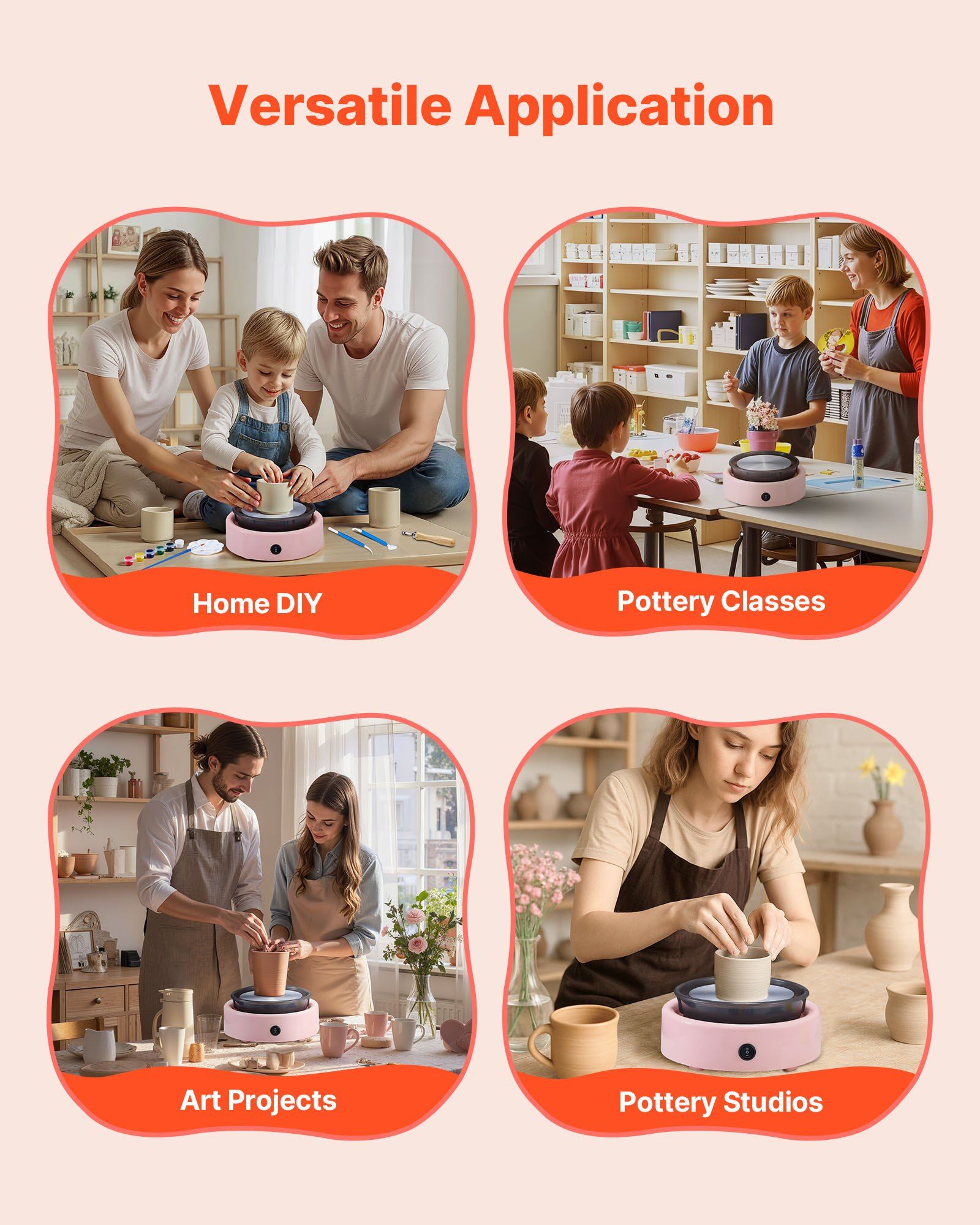 Mini Pottery Wheel, 158 mm Turntable, Forward and Reverse Rotation, Adjustable Speed, Electric Clay Wheel for Kids and Beginners, with Shaping Tools, for Home DIY, Pottery Classes, Pink - Image 5