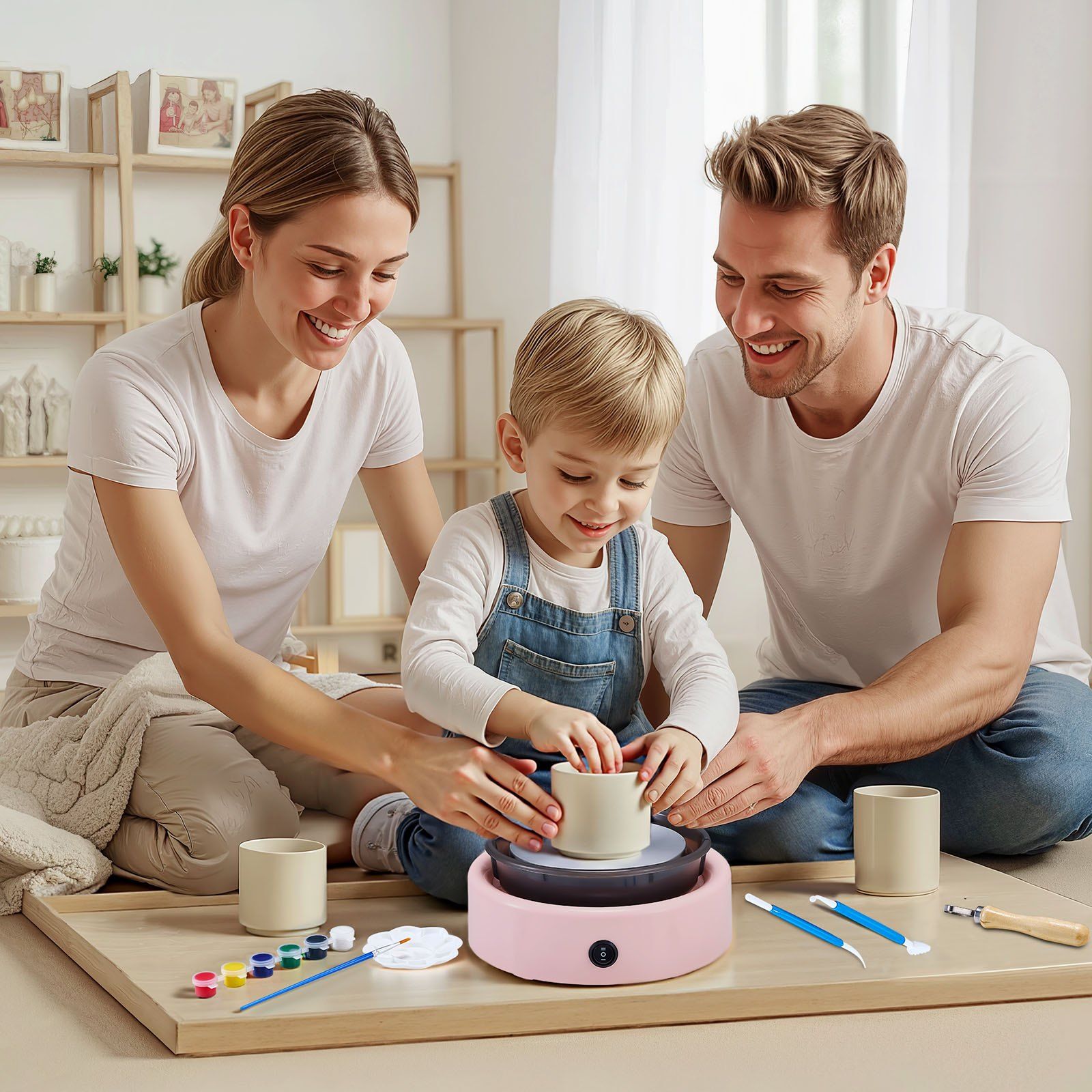 Mini Pottery Wheel, 158 mm Turntable, Forward and Reverse Rotation, Adjustable Speed, Electric Clay Wheel for Kids and Beginners, with Shaping Tools, for Home DIY, Pottery Classes, Pink - Image 8