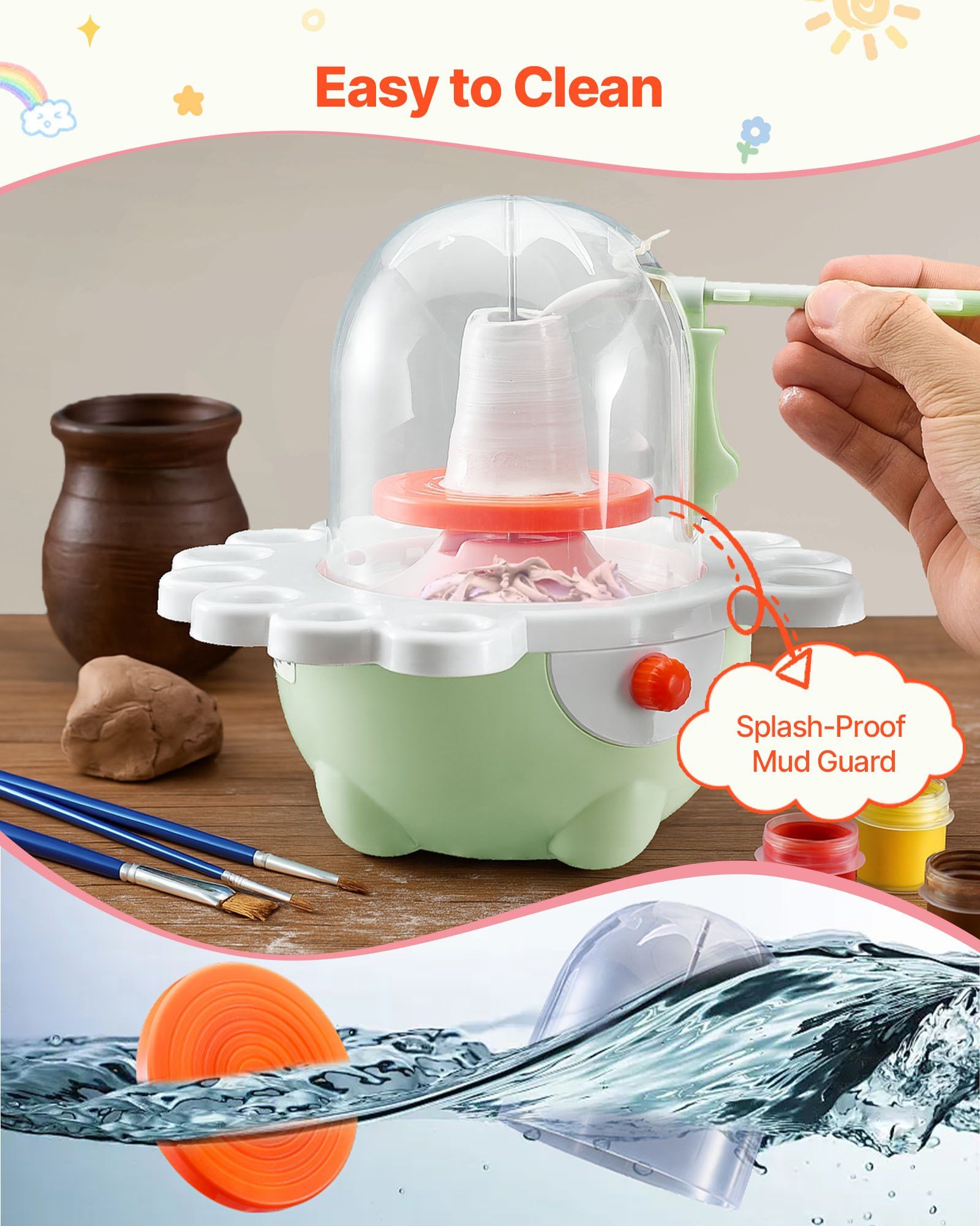 Mini Pottery Wheel, 50 mm and 80 mm Turntables, Adjustable Speed, Electric Clay Wheel for Kids and Beginners, Complete Pottery Set with Clay Sculpting Tools, Gift for Boys and Girls, Green - Image 5