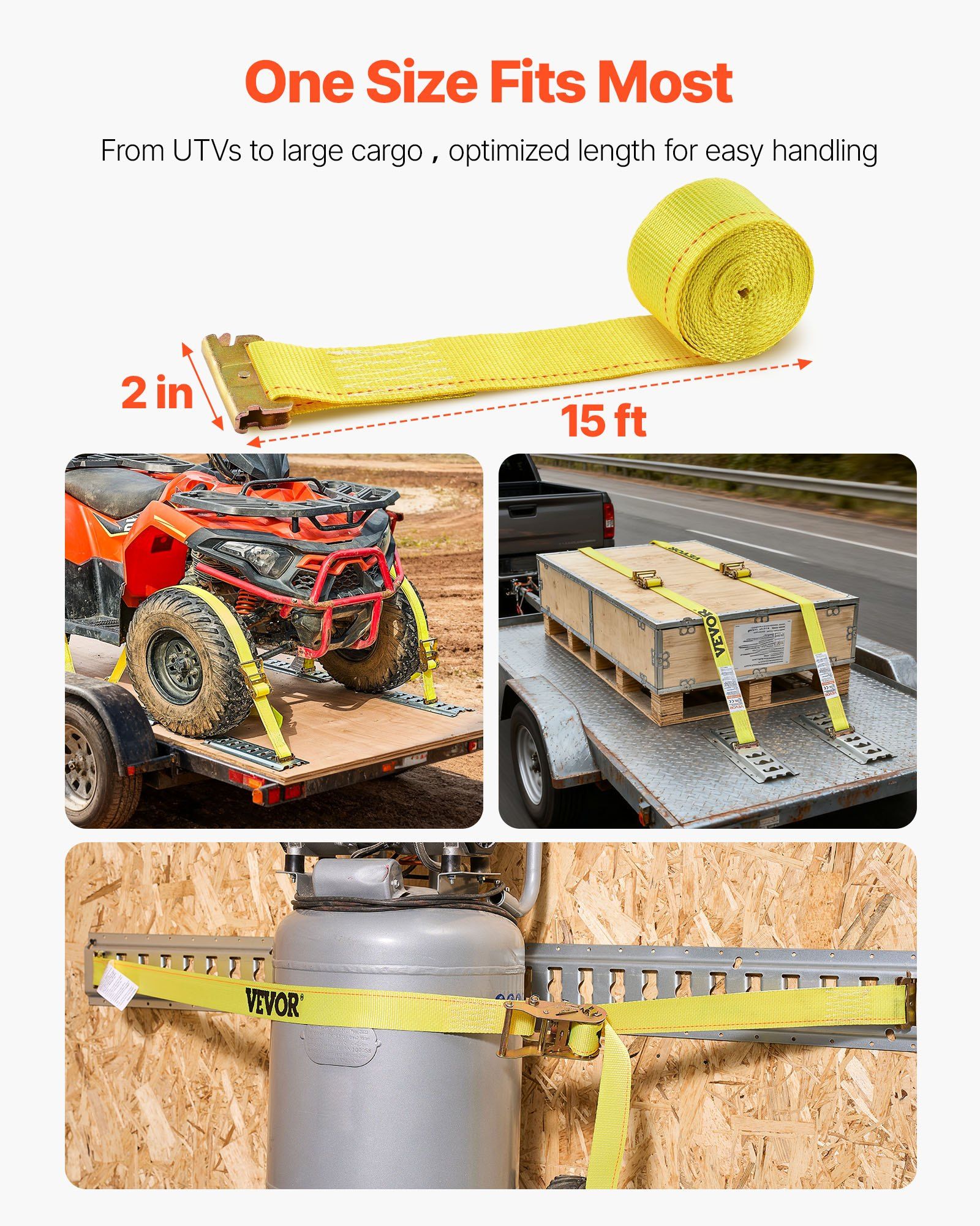 Ratchet Straps, 50.8 mm x 4.6 m, 30 Pack E-Track Tie Down Straps, 1995 kg Break Strength & 662 kg Rated Load, Tie Down Ratcheting for Moving, Trailers, Motorcycles, Kayaks, Car Roof, Yellow - Image 3