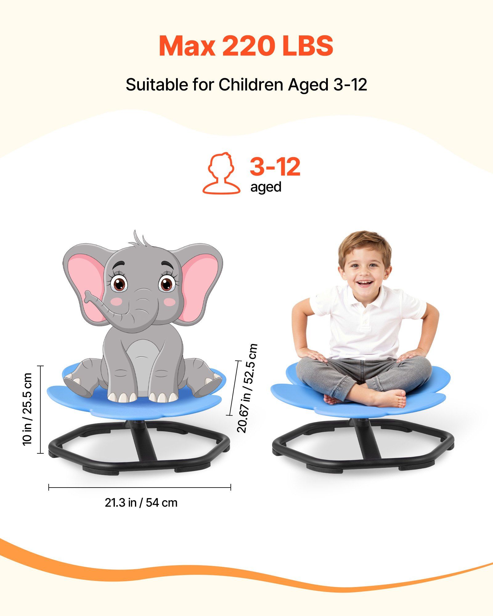 Kids Swivel Chair, 220 lbs Capacity, Flower Shape Sensory Spinning Chair, Autistic Kids Sensory Toy Seat with Non-Slip Metal Base, Toddler Sit & Spin Seat for Coordination Balance Focus, Blue - Image 2