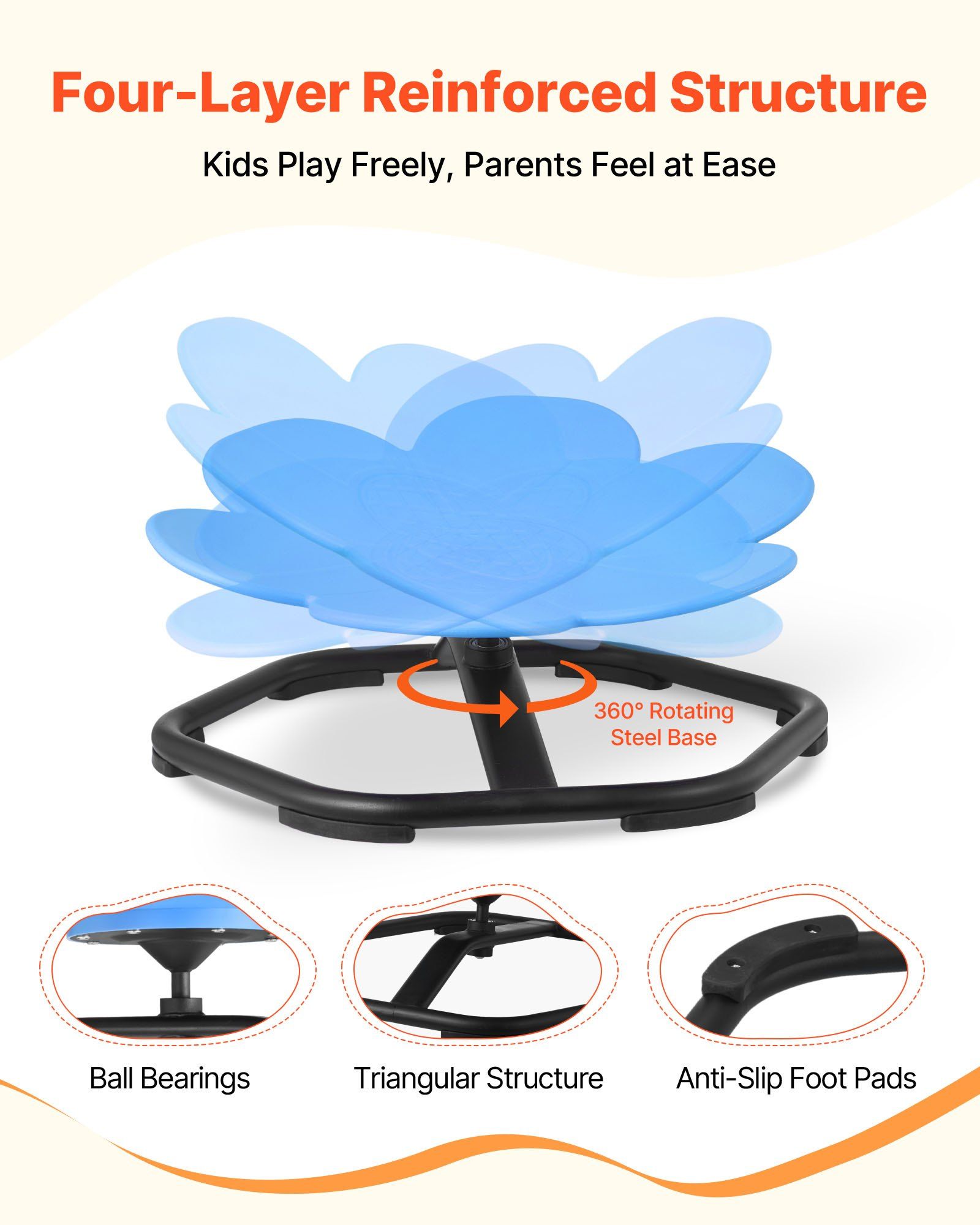 Kids Swivel Chair, 220 lbs Capacity, Flower Shape Sensory Spinning Chair, Autistic Kids Sensory Toy Seat with Non-Slip Metal Base, Toddler Sit & Spin Seat for Coordination Balance Focus, Blue - Image 4