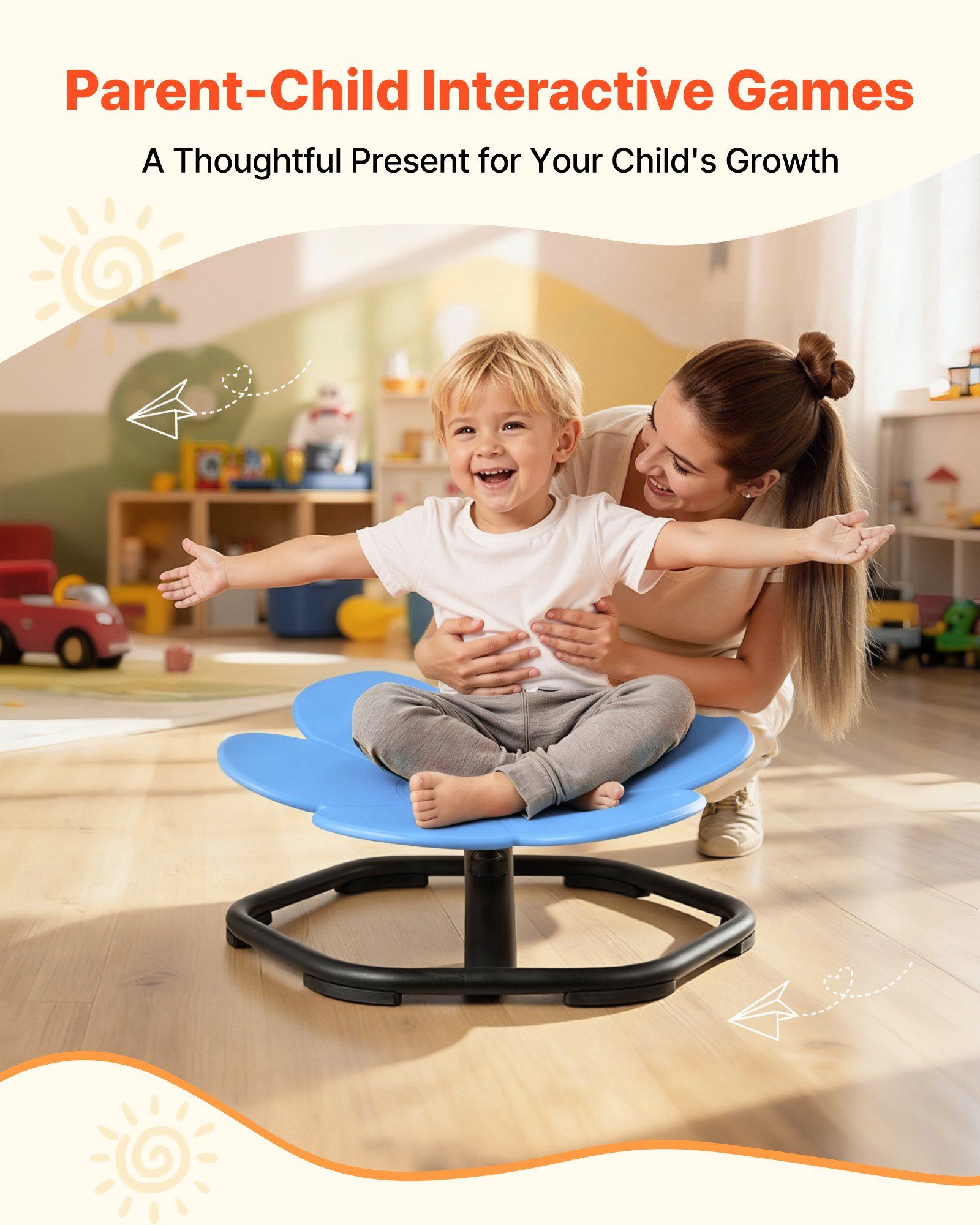 Kids Swivel Chair, 220 lbs Capacity, Flower Shape Sensory Spinning Chair, Autistic Kids Sensory Toy Seat with Non-Slip Metal Base, Toddler Sit & Spin Seat for Coordination Balance Focus, Blue - Image 6