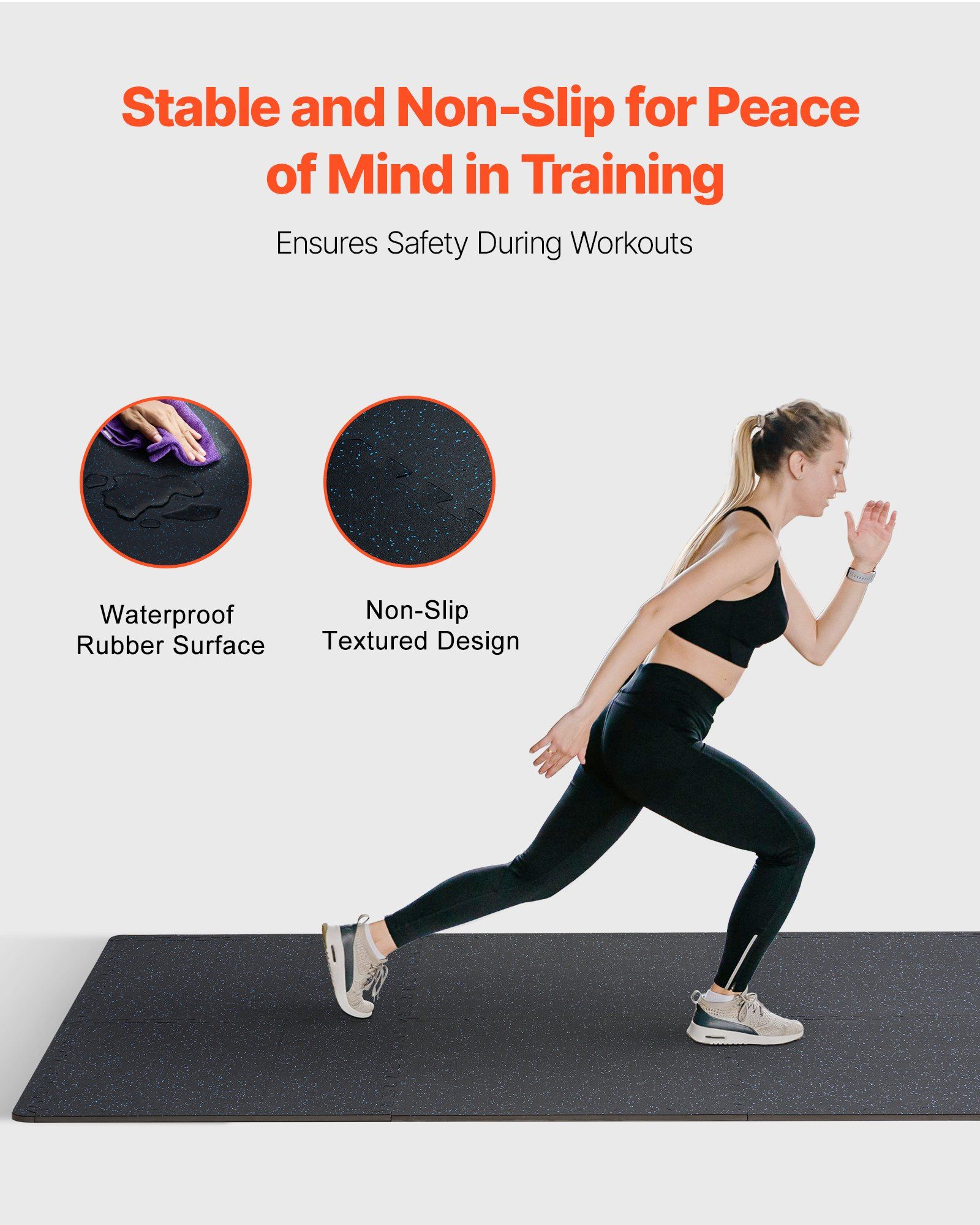 0.56 Inch Thick Gym Floor Mats, 6 Tiles Rubber Top with EVA Foam, 25