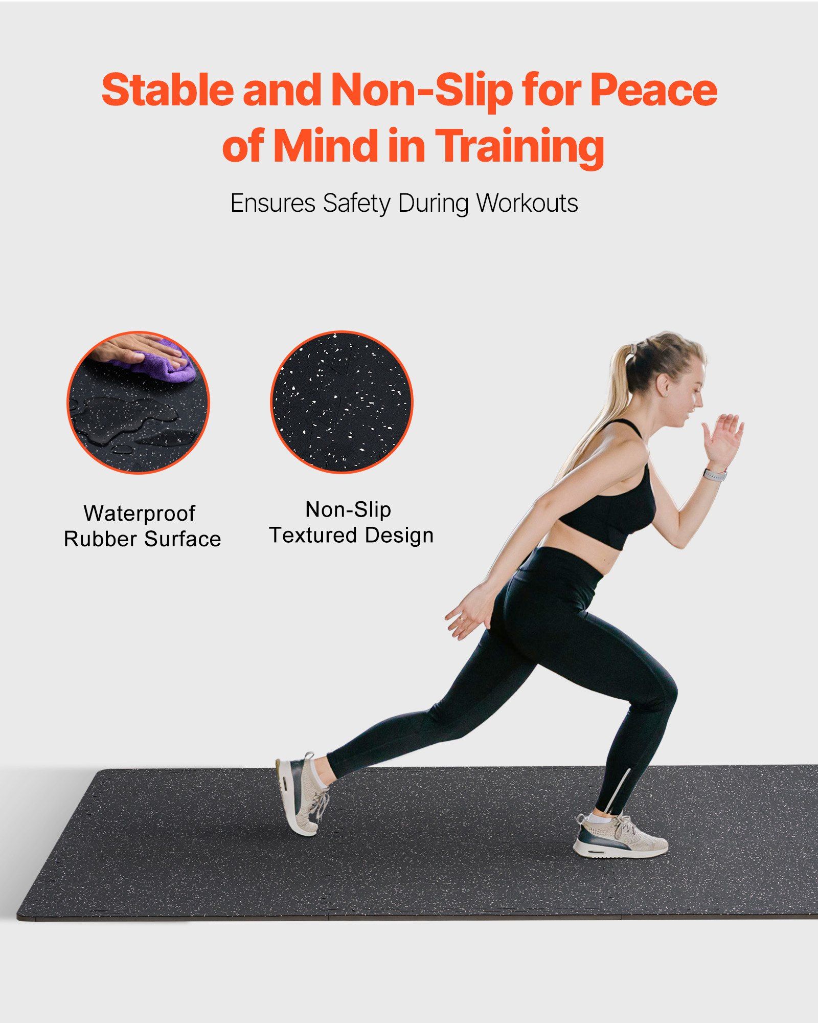 0.56 Inch Thick Gym Floor Mats, 25 Tiles Rubber Top with EVA Foam, 25