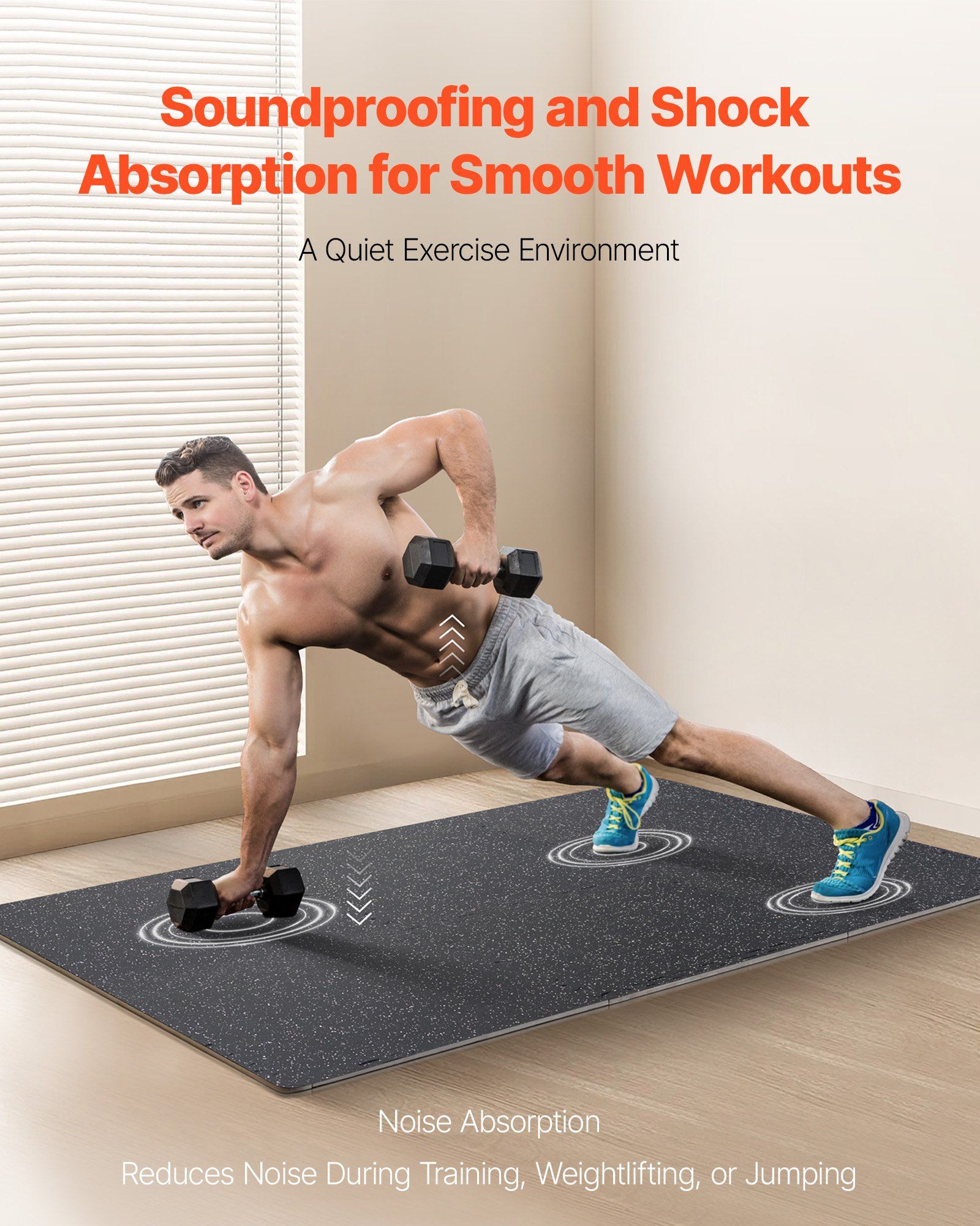 0.56 Inch Thick Gym Floor Mats, 25 Tiles Rubber Top with EVA Foam, 25
