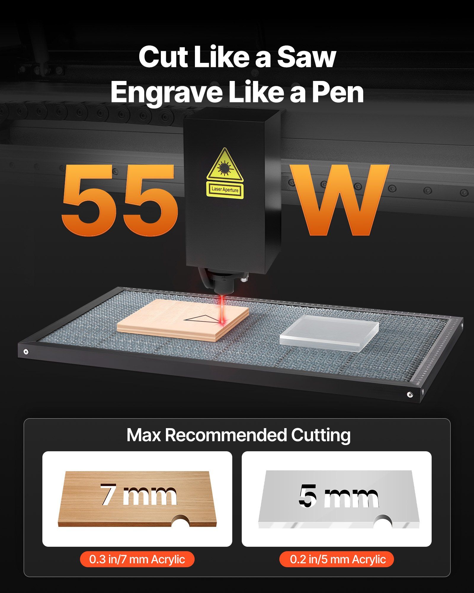 55W CO2 Laser Engraver, 500 x 300 mm, Desktop CO2 Laser Engraver and Cutter Machine with 16MP Camera, Water Pump, Rotary Axis, Compatible with LightBurn CorelDRAW RDWorks, for Wood Acrylic Glass - Image 2
