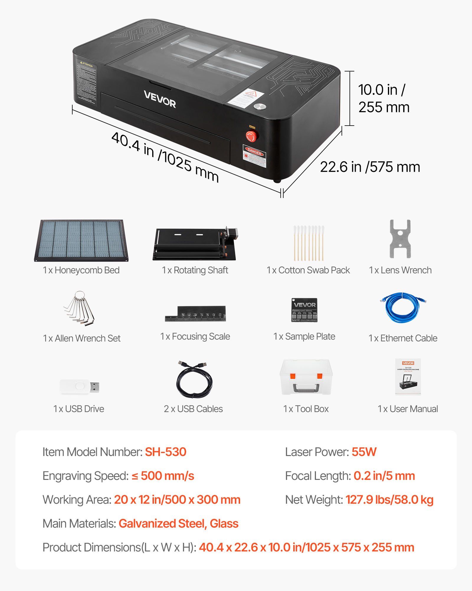 55W CO2 Laser Engraver, 500 x 300 mm, Desktop CO2 Laser Engraver and Cutter Machine with 16MP Camera, Water Pump, Rotary Axis, Compatible with LightBurn CorelDRAW RDWorks, for Wood Acrylic Glass - Image 7