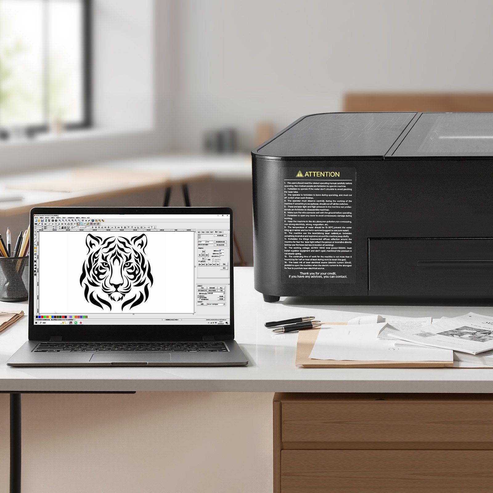 55W CO2 Laser Engraver, 500 x 300 mm, Desktop CO2 Laser Engraver and Cutter Machine with 16MP Camera, Water Pump, Rotary Axis, Compatible with LightBurn CorelDRAW RDWorks, for Wood Acrylic Glass - Image 8