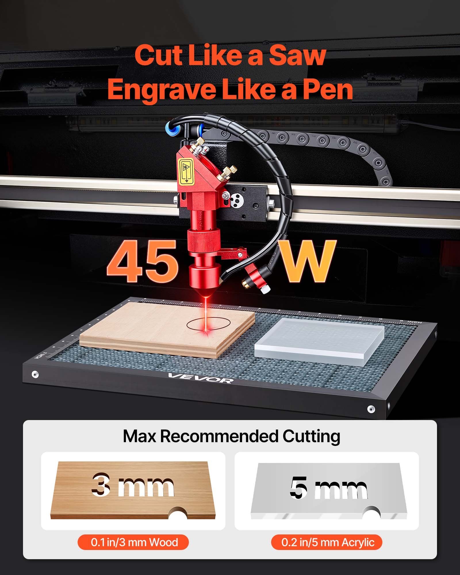 45W CO2 Laser Engraver, 300 x 200 mm, Desktop CO2 Laser Engraver Cutter Machine with Rotary Axis, Air Assist, Engraving Machine Compatible with LightBurn CorelDRAW GRBL, for Wood Acrylic Glass - Image 2