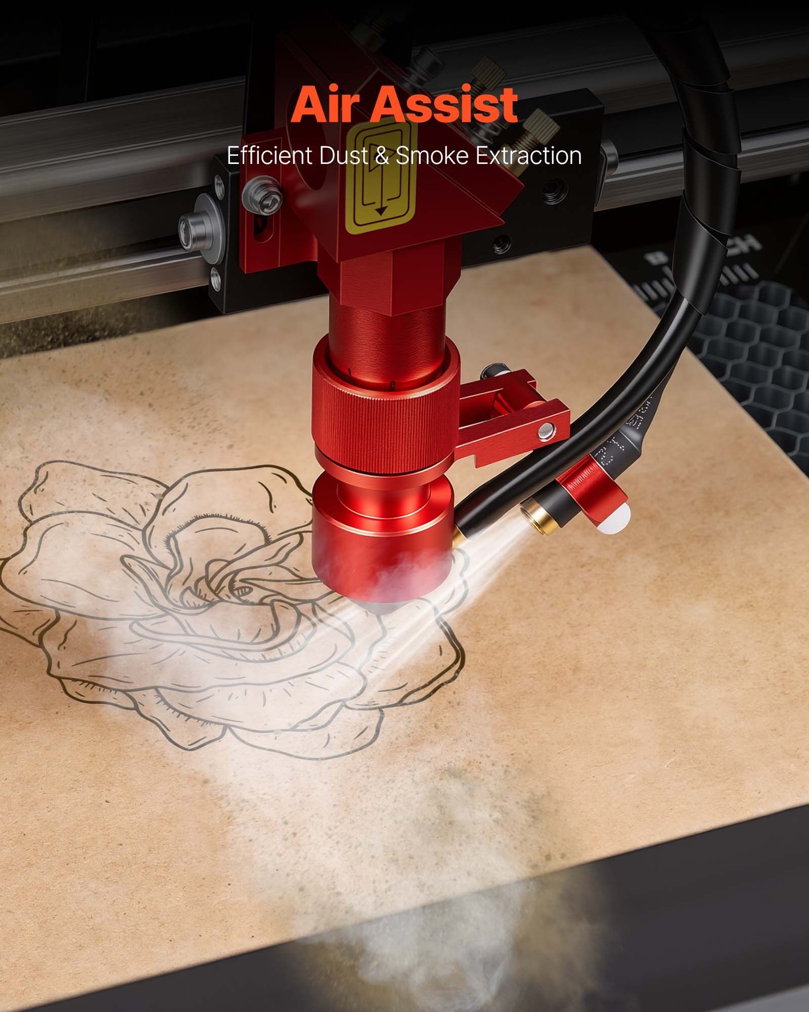 45W CO2 Laser Engraver, 300 x 200 mm, Desktop CO2 Laser Engraver Cutter Machine with Rotary Axis, Air Assist, Engraving Machine Compatible with LightBurn CorelDRAW GRBL, for Wood Acrylic Glass - Image 6