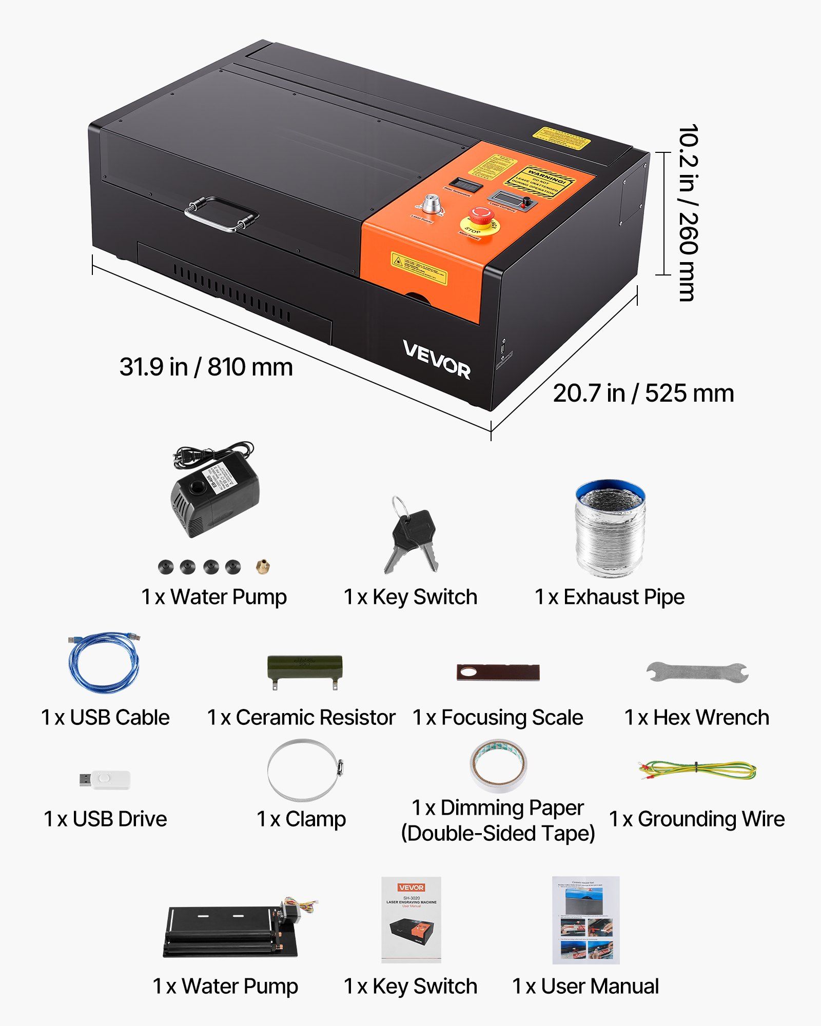 45W CO2 Laser Engraver, 300 x 200 mm, Desktop CO2 Laser Engraver Cutter Machine with Rotary Axis, Air Assist, Engraving Machine Compatible with LightBurn CorelDRAW GRBL, for Wood Acrylic Glass - Image 7