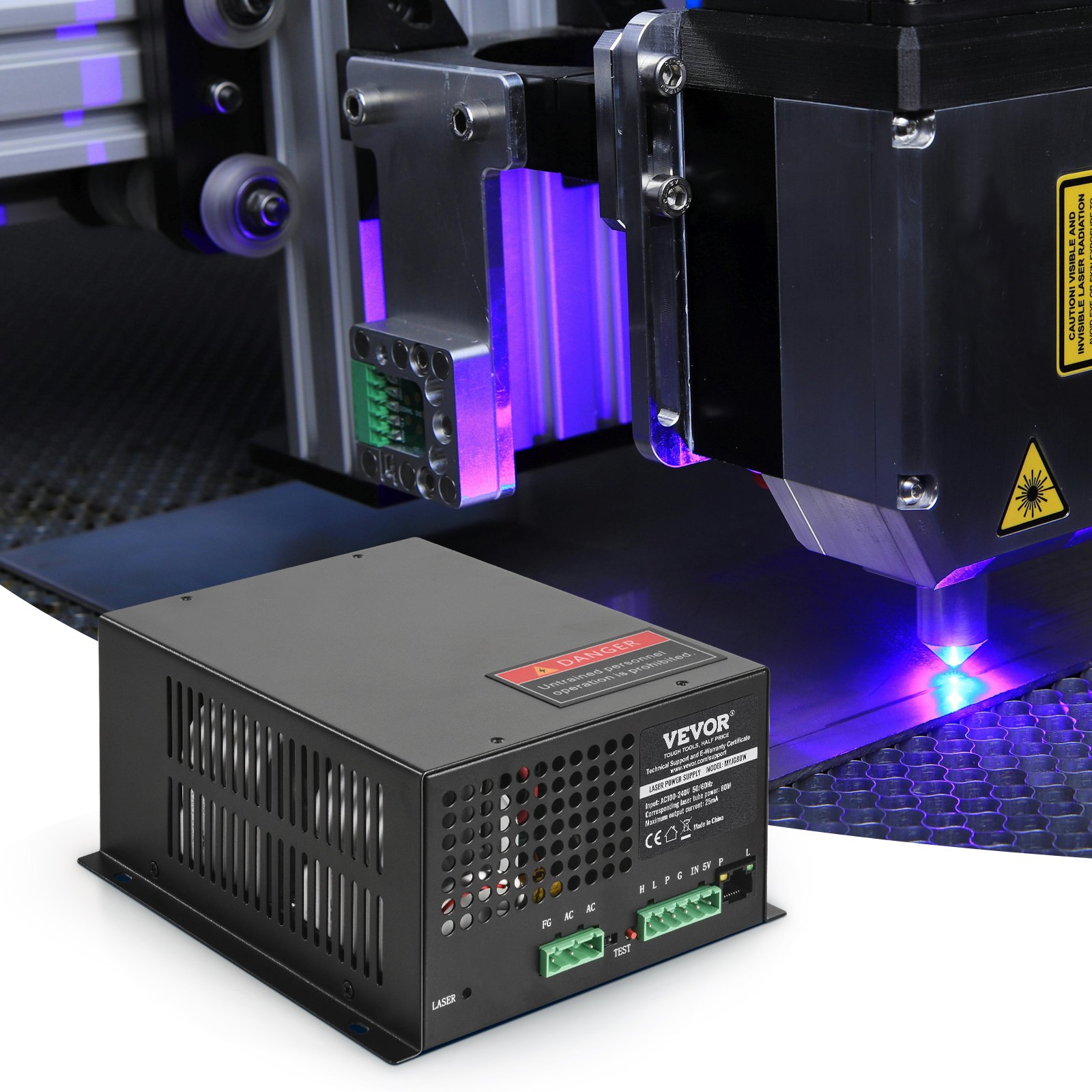 CO2 Laser Power Supply, 80W, Power Supply for 80W Laser Tube, Constant Current Protection, Open Circuit Protection, Fast Heat Dissipation, Compatible for Multi-brand Laser Engravers & Cutters - Image 8