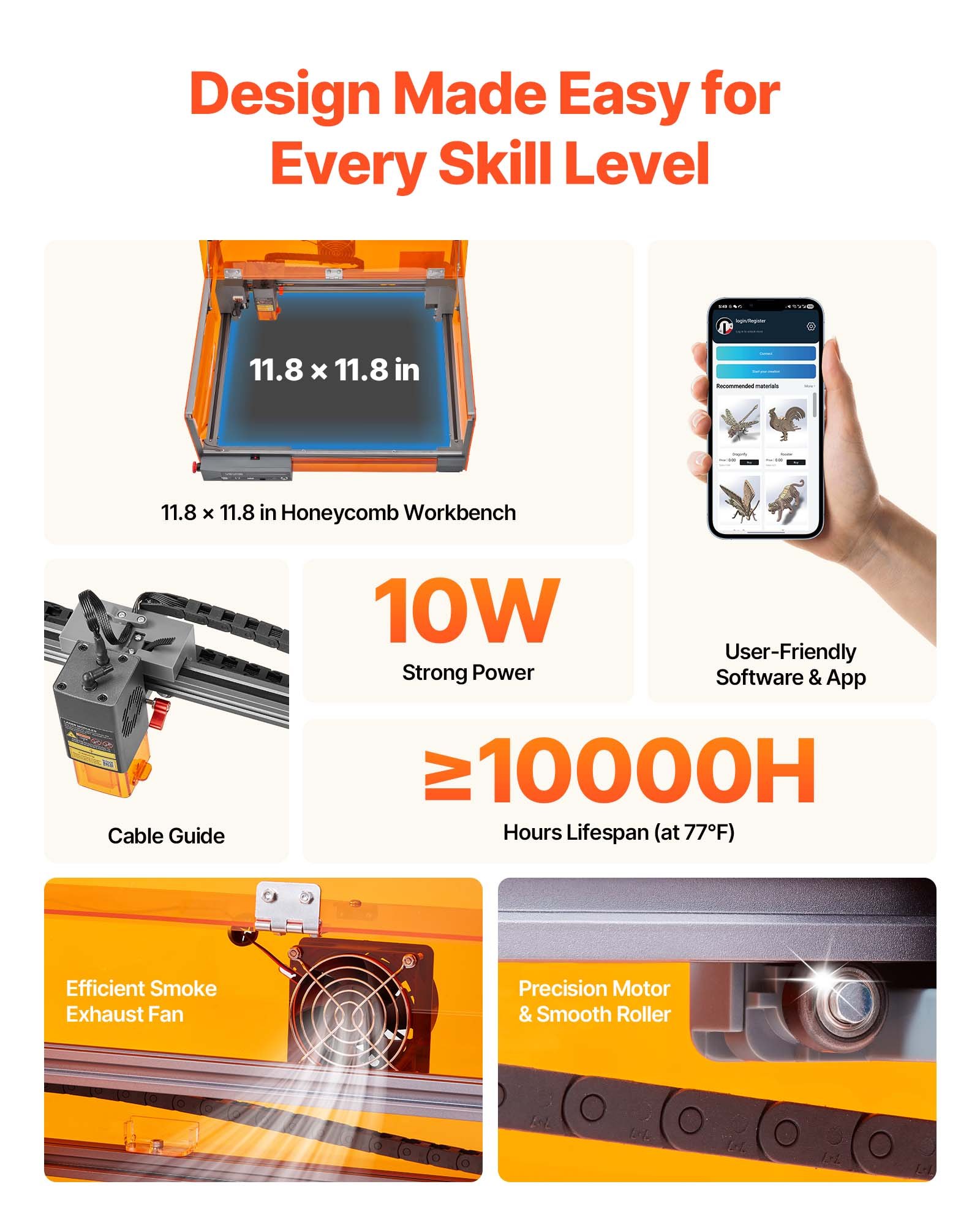 Laser Engraver, 10W, Laser Engraving and Cutting Machine with Enclosure, Laser Cutter Engraver Machine, 300 x 300 mm Working Area, 7000 mm/min, for Wood, Leather, Glass, Certain Metal, Class 1 - Image 3