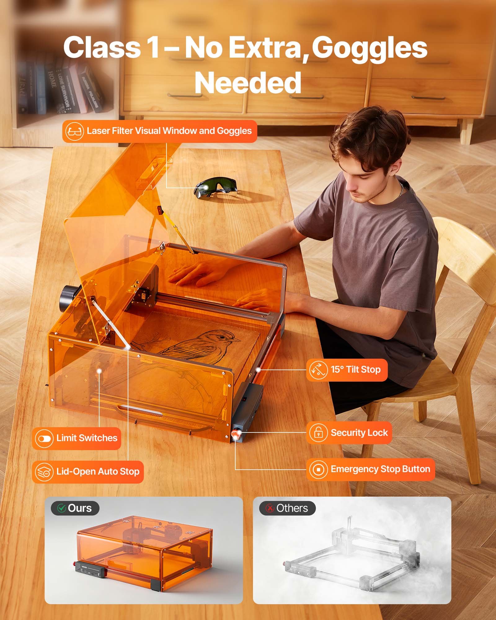Laser Engraver, 10W, Laser Engraving and Cutting Machine with Enclosure, Laser Cutter Engraver Machine, 300 x 300 mm Working Area, 7000 mm/min, for Wood, Leather, Glass, Certain Metal, Class 1 - Image 5