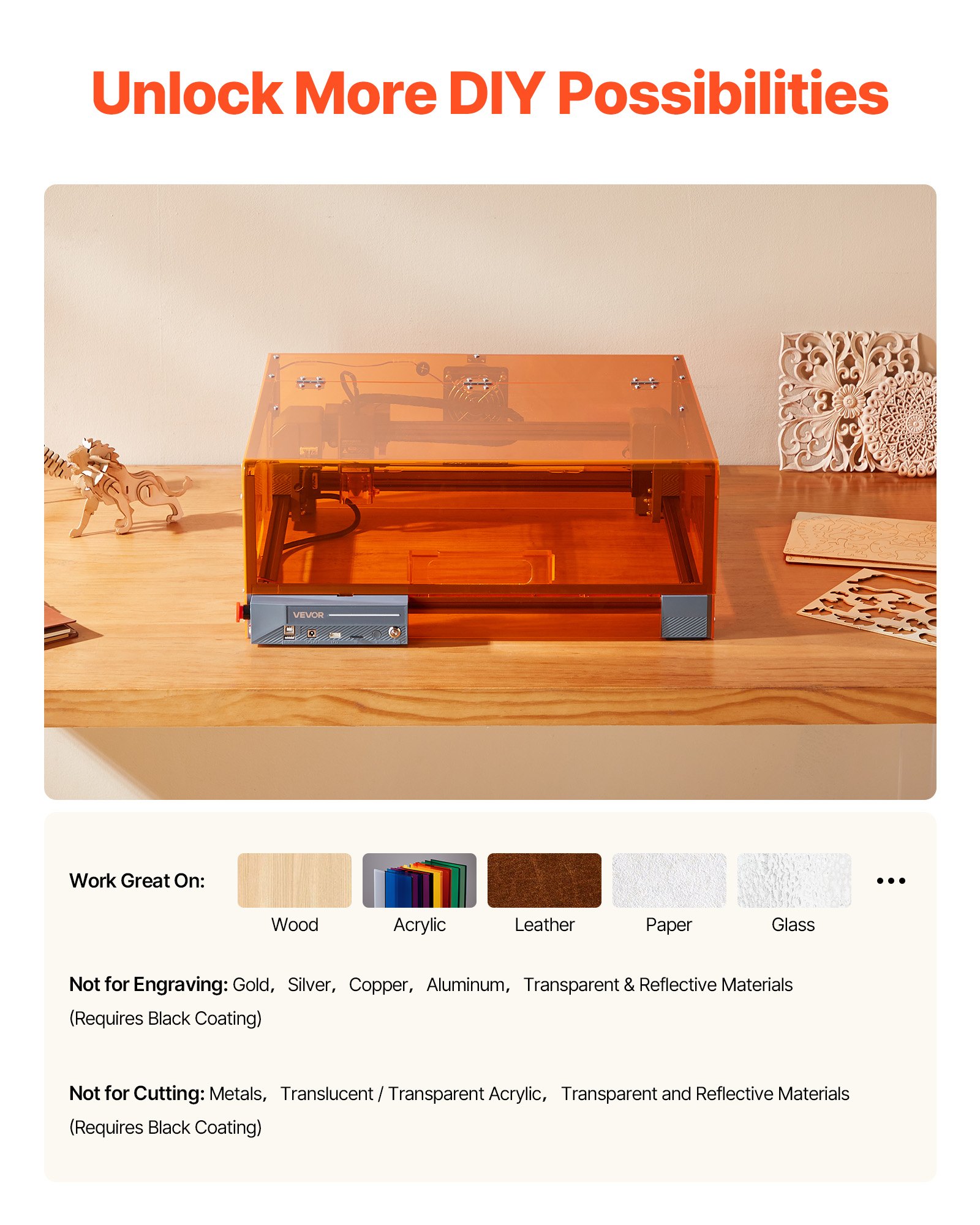 Laser Engraver, 10W, Laser Engraving and Cutting Machine with Enclosure, Laser Cutter Engraver Machine, 300 x 300 mm Working Area, 7000 mm/min, for Wood, Leather, Glass, Certain Metal, Class 1 - Image 7