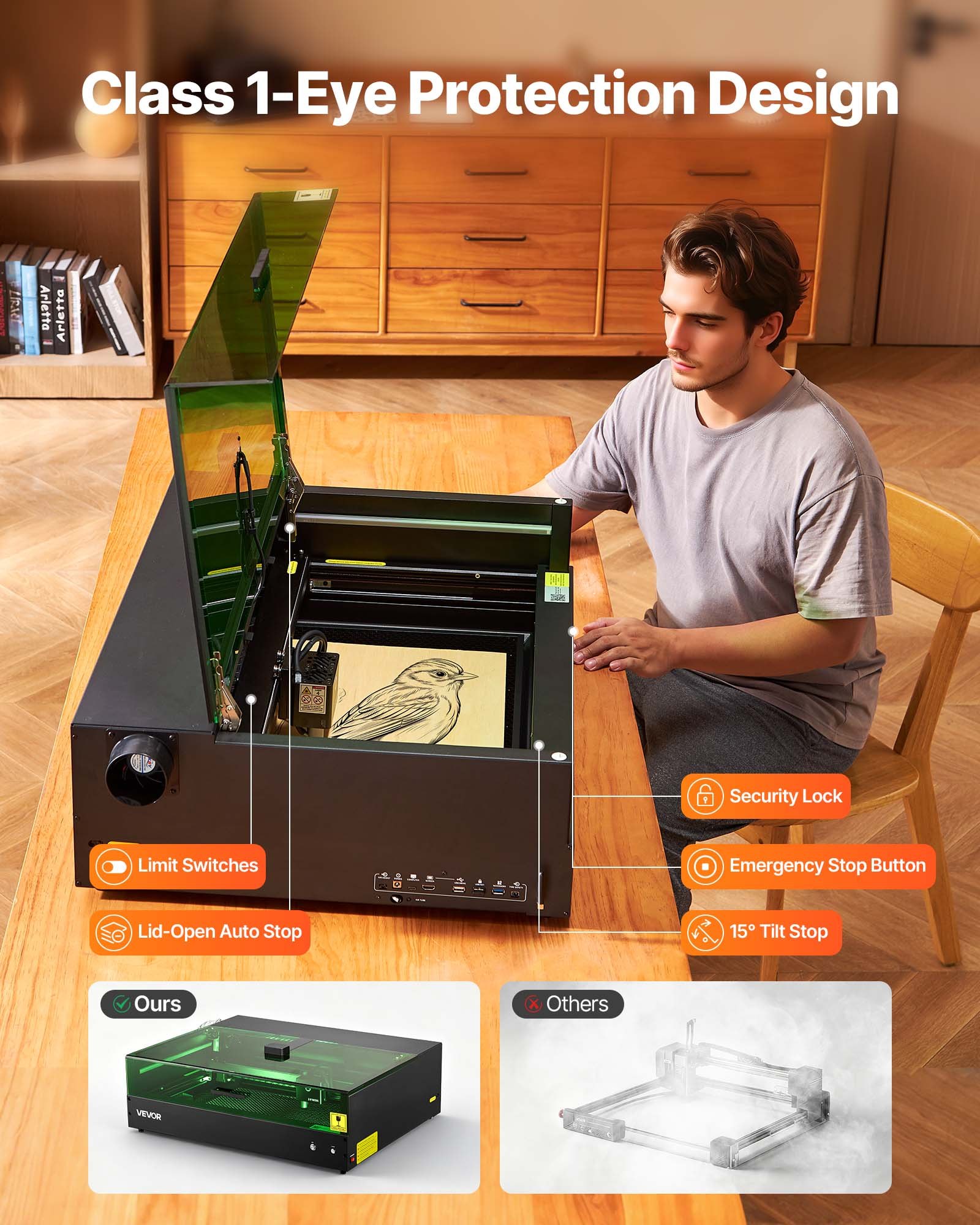 Laser Engraver, 20W, Laser Engraving and Cutting Machine with Enclosure Camera, Laser Cutter, 36000 mm/min, 500 x 320 mm Working Area, for Wood, Leather, Glass, Paper, Certain Metal, Class 1 - Image 5