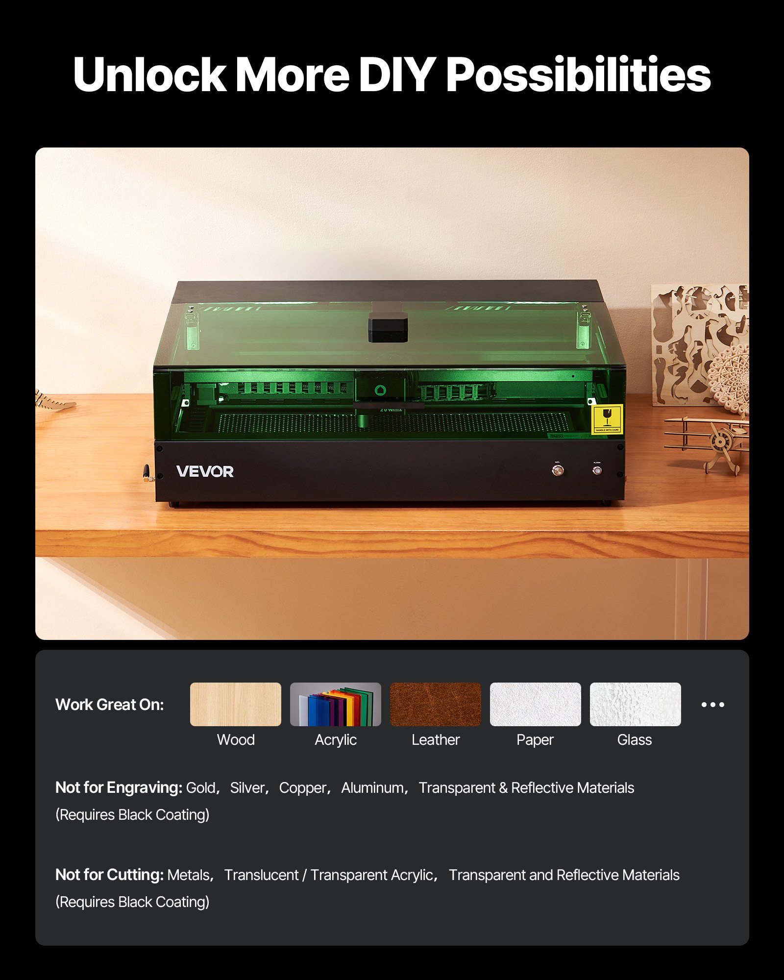 Laser Engraver, 20W, Laser Engraving and Cutting Machine with Enclosure Camera, Laser Cutter, 36000 mm/min, 500 x 320 mm Working Area, for Wood, Leather, Glass, Paper, Certain Metal, Class 1 - Image 7