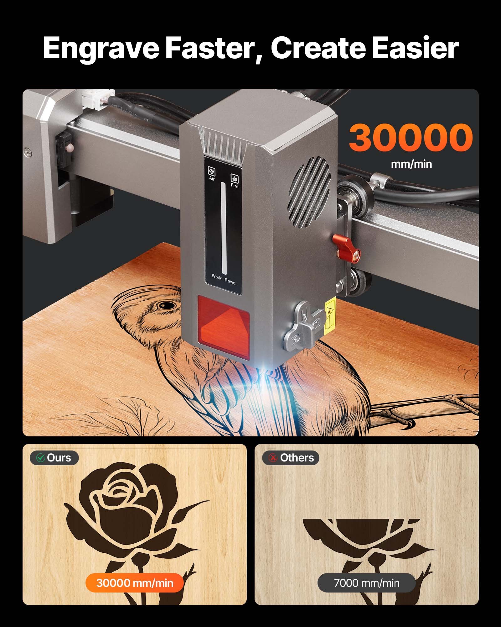 Laser Engraver, 20W, Laser Engraving and Cutting Machine with Enclosure Camera, Laser Cutter, 400 x 400 mm Working Area, 30000 mm/min, for Wood, Leather, Glass, Paper, Certain Metal, Class 1 - Image 2