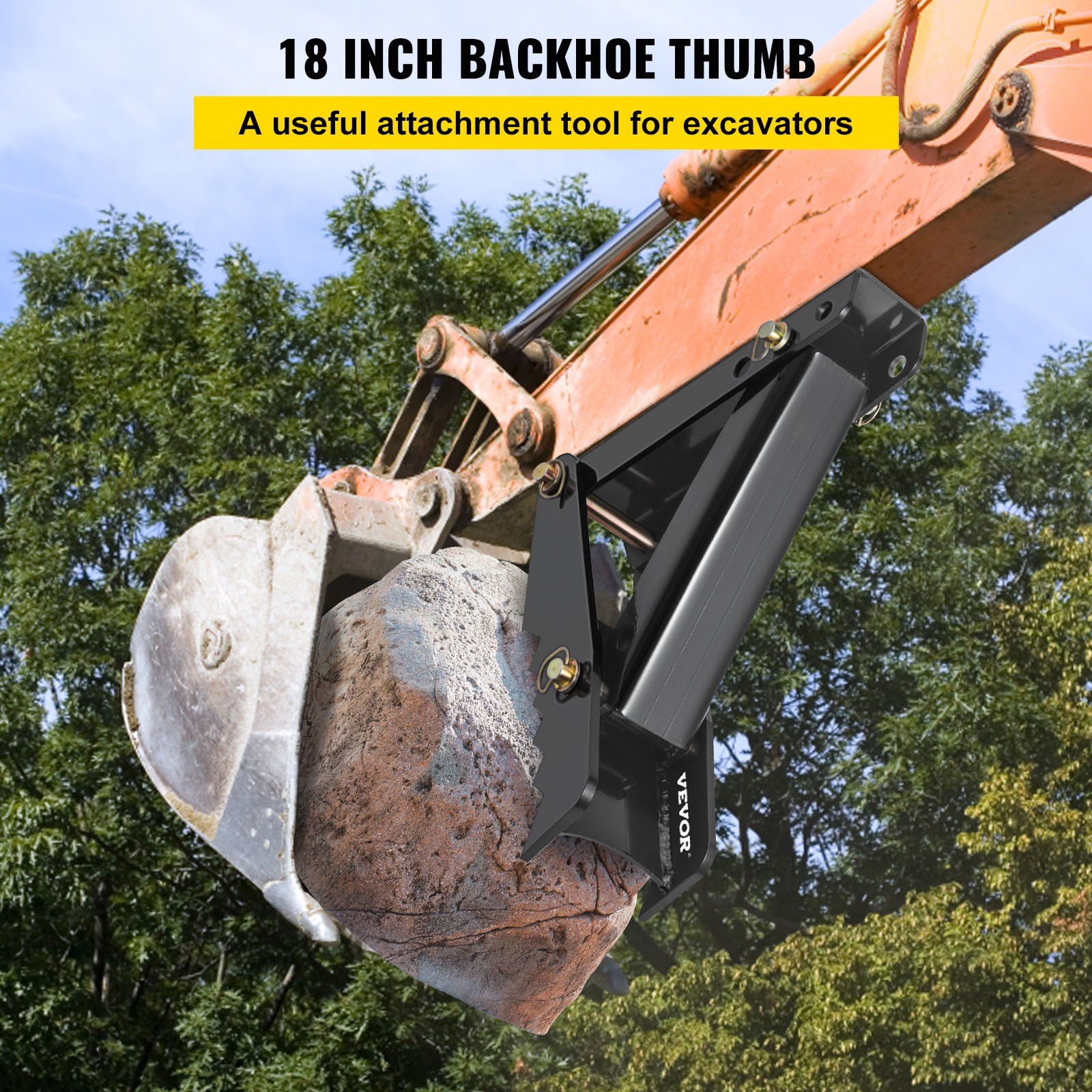 45.7 cm Backhoe Thumb, 12 mm Teeth Thickness Heavy Duty Excavator Thumb, Black Steel Weld On Thumb Attachments with 12mm Bolt-On Design Adjustable Mechanical Thumb for Backhoe/Excavator - Image 2