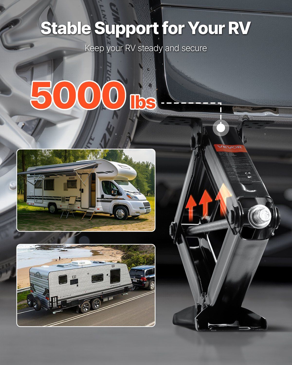 2268 kg RV Scissor Jacks, 10.3-59.5 cm RV Stabilizer Leveling Scissor Jacks, Set of 2, Heavy Duty Stabilizer Jack with Crank Handle, Socket and Bubble Levels, Not Easily Bent or Deformed - Image 2