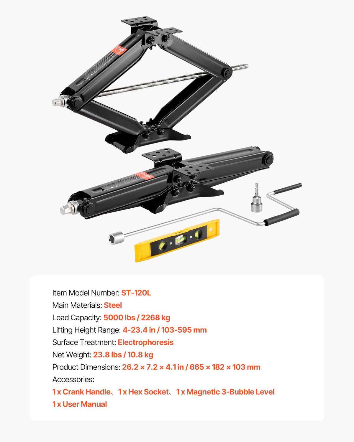 2268 kg RV Scissor Jacks, 10.3-59.5 cm RV Stabilizer Leveling Scissor Jacks, Set of 2, Heavy Duty Stabilizer Jack with Crank Handle, Socket and Bubble Levels, Not Easily Bent or Deformed - Image 7