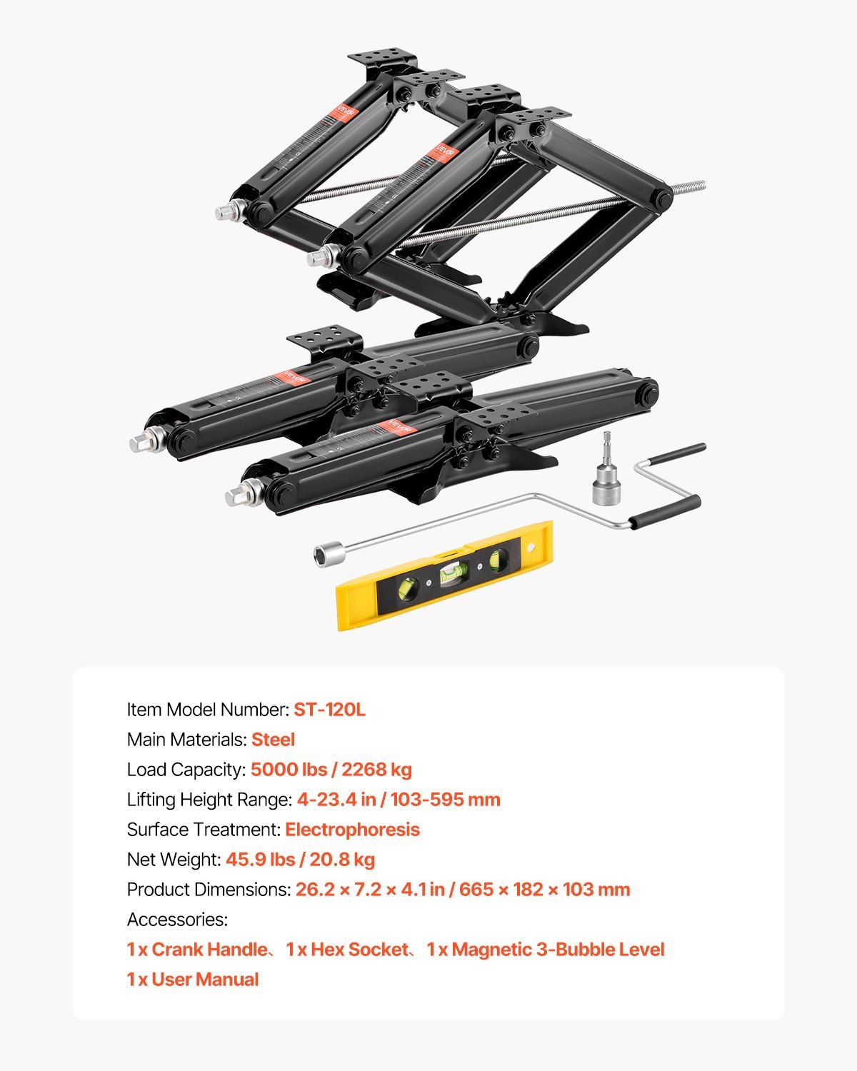 2268 kg RV Scissor Jacks, 10.3-59.5 cm RV Stabilizer Leveling Scissor Jacks, Set of 4, Heavy Duty Stabilizer Jack with Crank Handle, Socket and Bubble Levels, Not Easily Bent or Deformed - Image 7