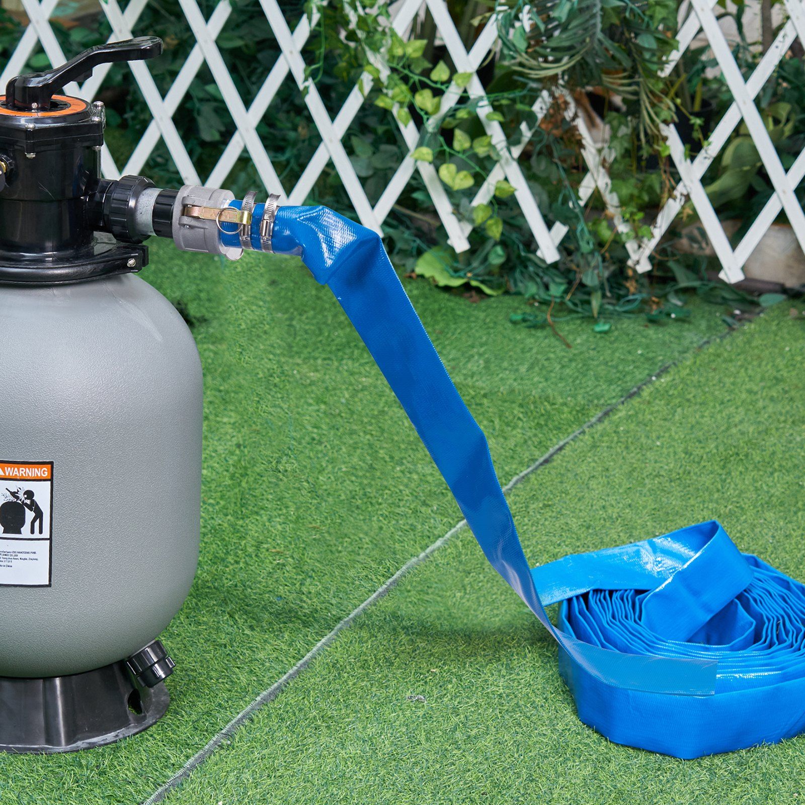 Backwash Hose, 2 in x 50 ft, Heavy-Duty PVC Flat Pool Discharge Hose with Aluminum Camlock C & E Fittings, Clamps, Compatible with Pumps, Sand Filters, for Swimming Pools Waste Water Drain, Blue - Image 8