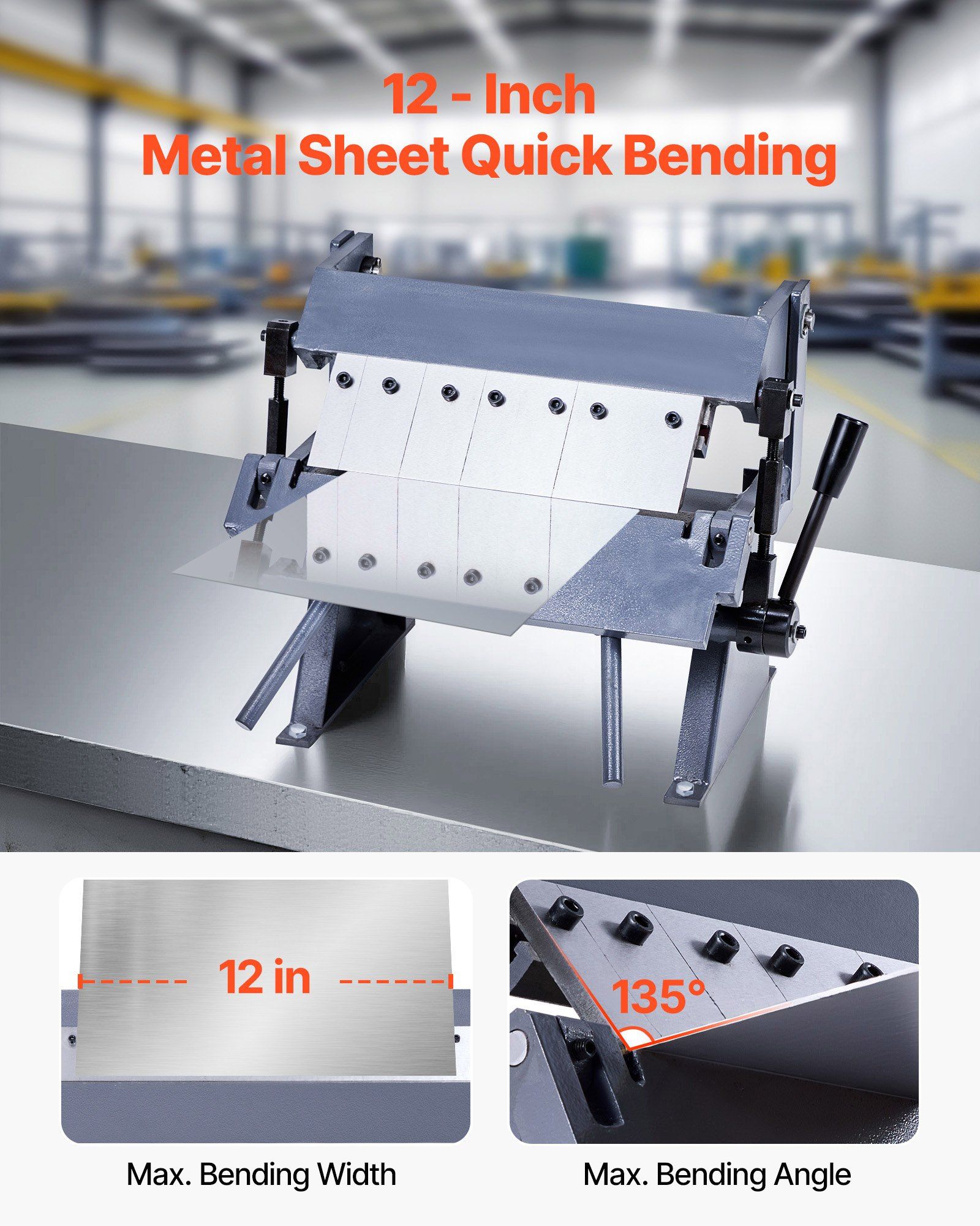 Box and Pan Brake, 305 mm Sheet Metal Bending Brake, 20-Gauge Mild Steel Capacity, 0-135 Degree Adjustable, Metal Bender Machine with 5 Fingers, Heavy-Duty Aluminum Folder for Precise Bending - Image 2