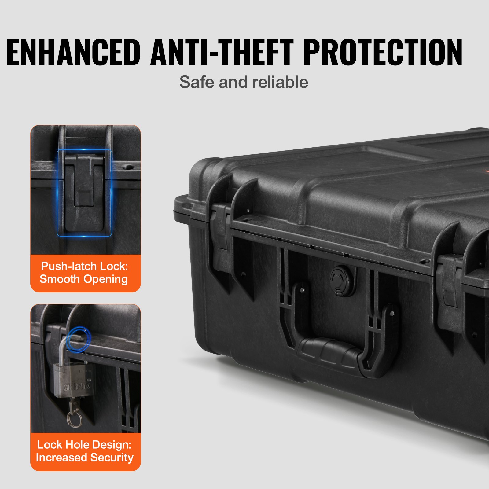 Weatherproof Hard Case, Heavy Duty Protective Dry Box Case with Pre-cut Foam, and Retractable Pull Handles for Travel, Hunting, Military, Tactical, IP67 Waterproof Case for Cameras (56.1x37x26) - Image 5