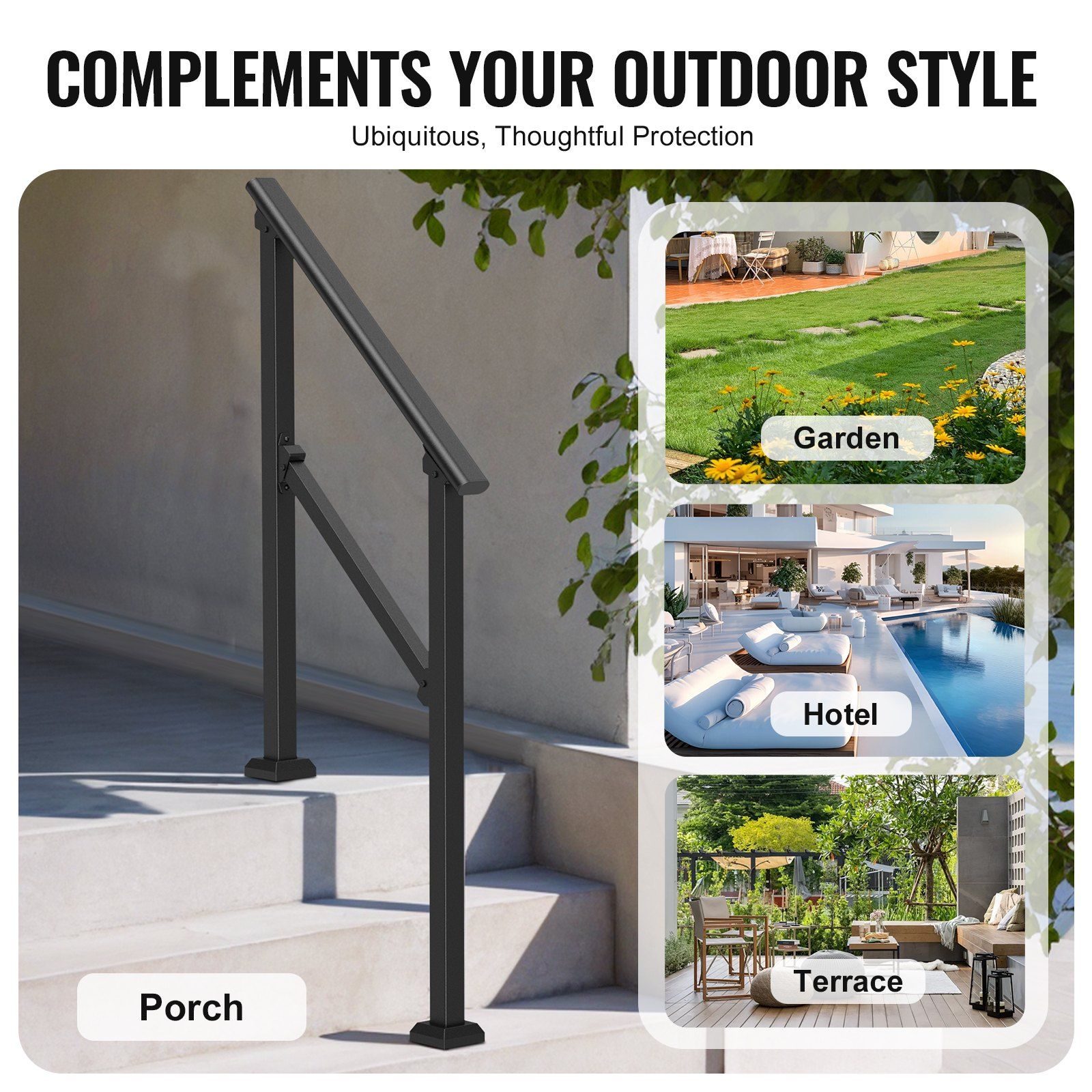 Handrails for Outdoor Steps, 2-3 Step Stair Hand Rail Kit, Transitional Carbon Steel Railings with Installation Kit, Stair Rails for Seniors, Concrete Steps & Porch & Deck, Black Square Tube - Image 6
