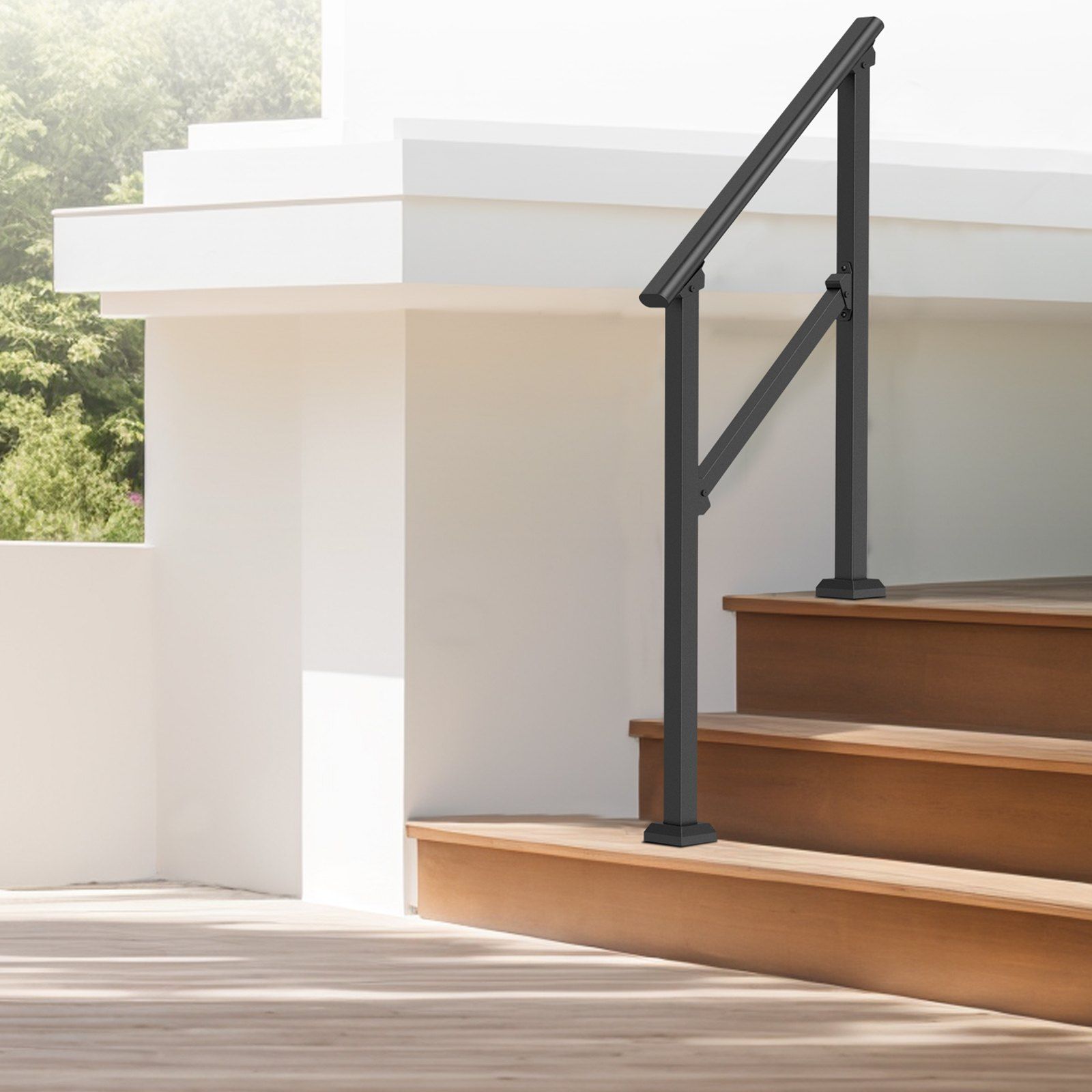 Handrails for Outdoor Steps, 2-3 Step Stair Hand Rail Kit, Transitional Carbon Steel Railings with Installation Kit, Stair Rails for Seniors, Concrete Steps & Porch & Deck, Black Square Tube - Image 8