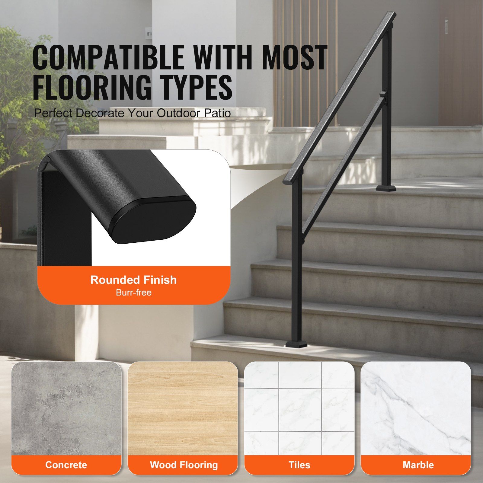 Handrails for Outdoor Steps, 4-5 Step Stair Hand Rail Kit, Transitional Carbon Steel Railings with Installation Kit, Stair Rails for Seniors, Concrete Steps & Porch & Deck, Black Square Tube - Image 5