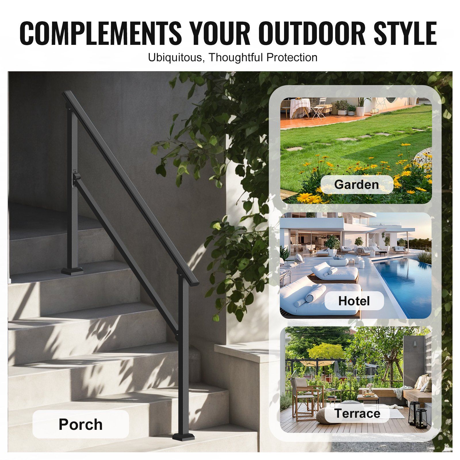 Handrails for Outdoor Steps, 4-5 Step Stair Hand Rail Kit, Transitional Carbon Steel Railings with Installation Kit, Stair Rails for Seniors, Concrete Steps & Porch & Deck, Black Square Tube - Image 6