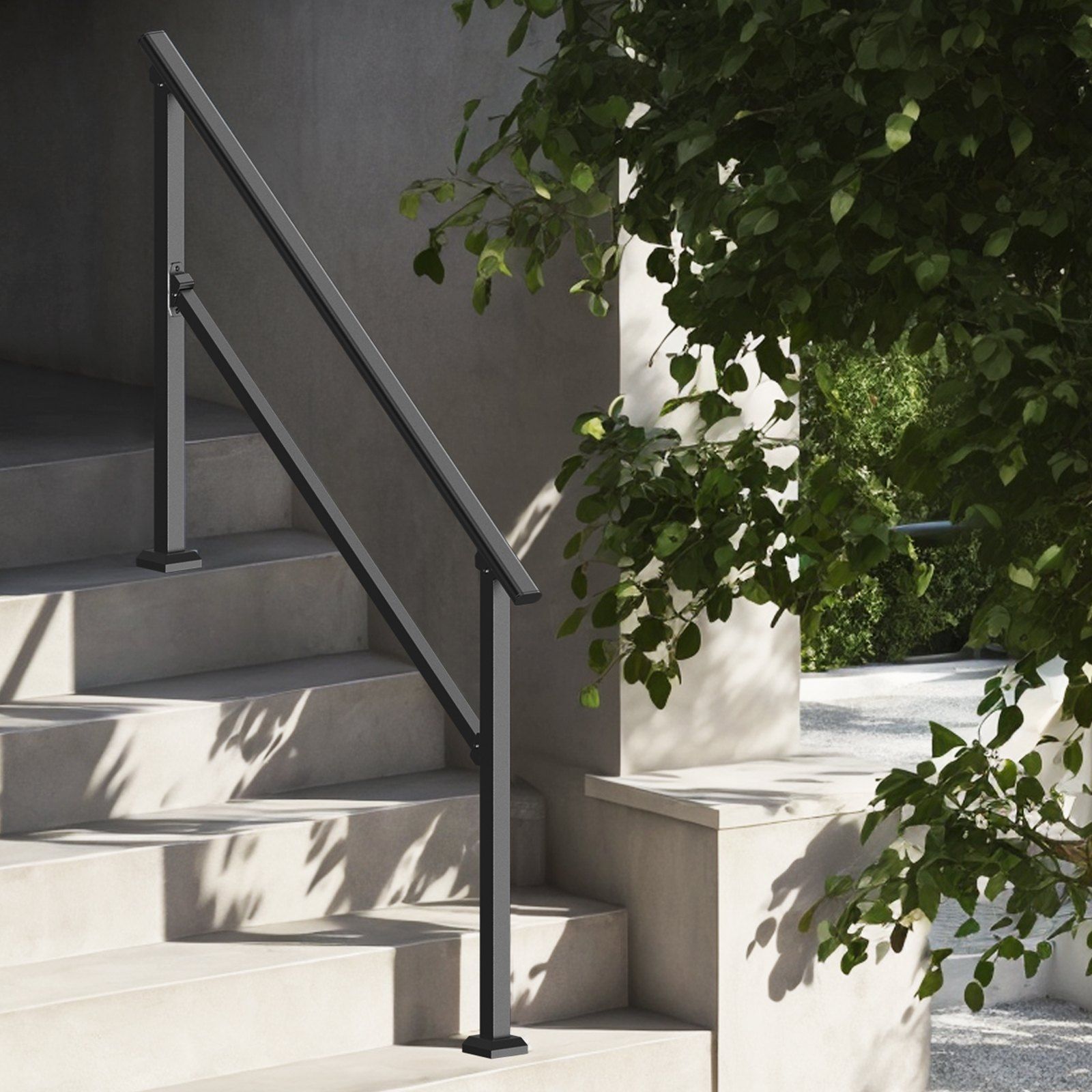 Handrails for Outdoor Steps, 4-5 Step Stair Hand Rail Kit, Transitional Carbon Steel Railings with Installation Kit, Stair Rails for Seniors, Concrete Steps & Porch & Deck, Black Square Tube - Image 8