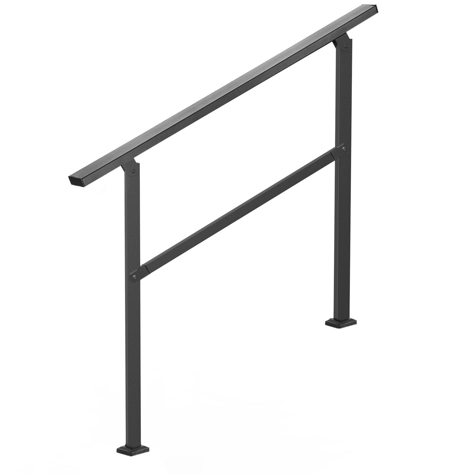 Outdoor Handrails for Steps, 2-3 Step Stair Rail Kit, Black Square Tube with Horizontal Bar, Carbon Steel Support Rails for Seniors, Concrete & Deck Stairs, Easy Installation - Image 1
