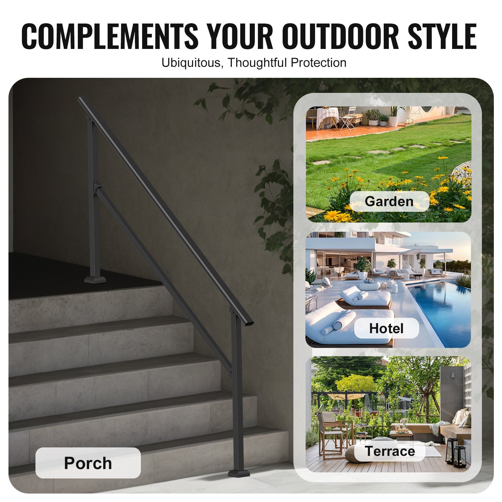 Handrails for Outdoor Steps, 5 Step Stair Hand Rail Kit, Transitional Carbon Steel Railings with Installation Kit, Stair Rails for Seniors, Concrete Steps & Porch & Deck, Black Square Tube - Image 6