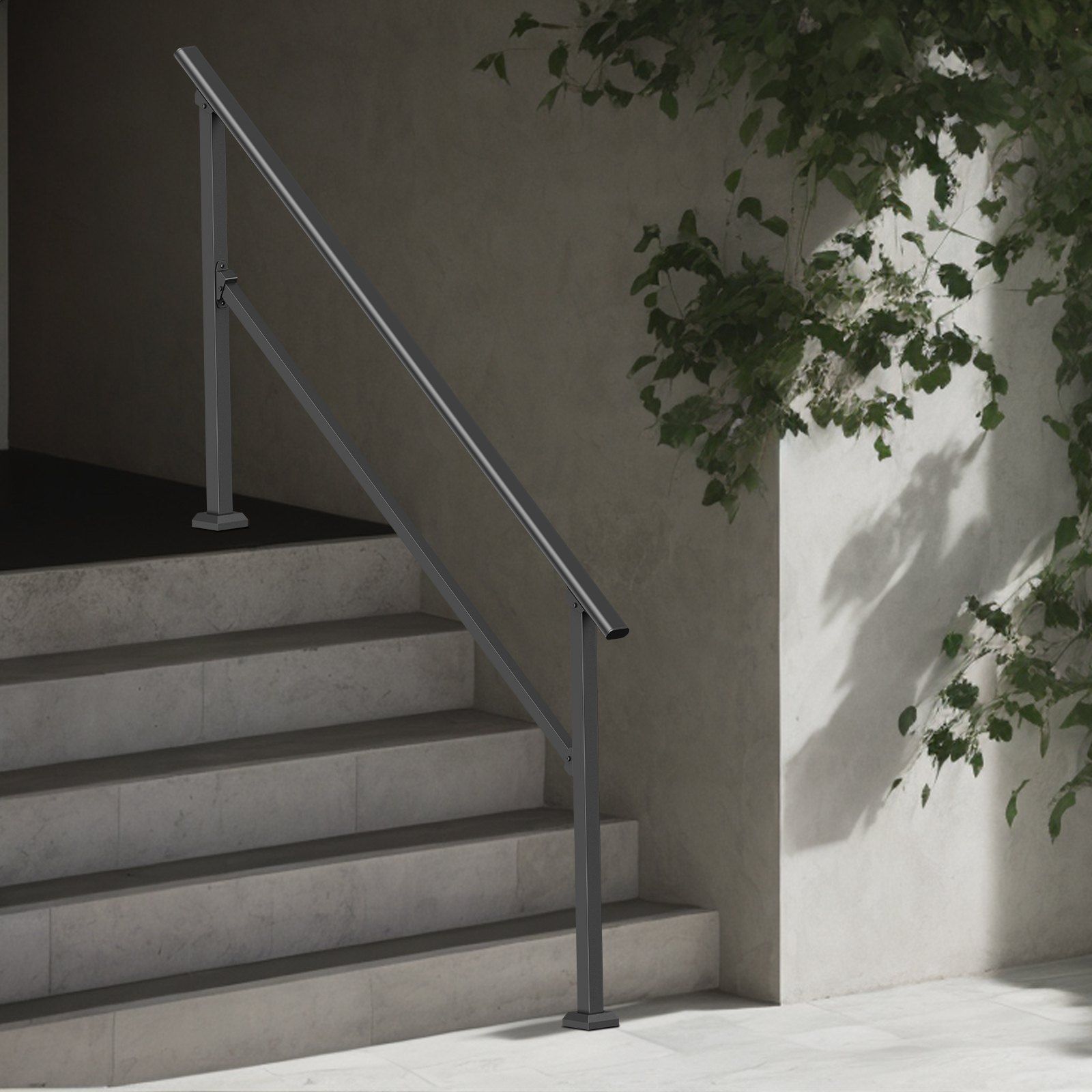 Handrails for Outdoor Steps, 5 Step Stair Hand Rail Kit, Transitional Carbon Steel Railings with Installation Kit, Stair Rails for Seniors, Concrete Steps & Porch & Deck, Black Square Tube - Image 8