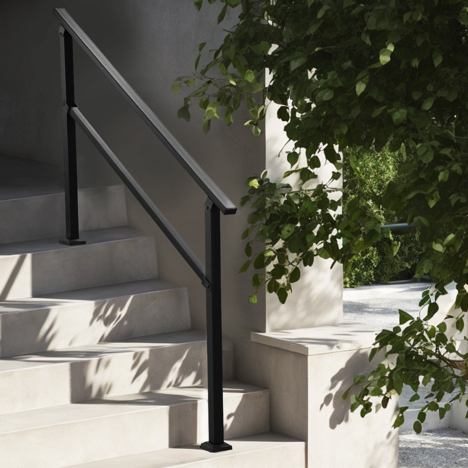 Outdoor Handrails for Steps, 4-5 Step Stair Rail Kit, Black Square Tube with Horizontal Bar, Carbon Steel Support Rails for Seniors, Concrete & Deck Stairs, Easy Installation - Image 8