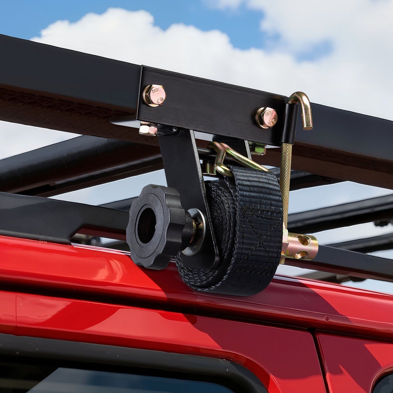 Ladder Rack Ratchet Straps, Black Square Tube Mount, 38 mm Wide x 2.25 m Long Black Ladder Rack Straps with Double J-Hooks, 226.8 kg Load Heavy Duty, Cargo Buckle Lock Strap (2 Pack) - Image 8