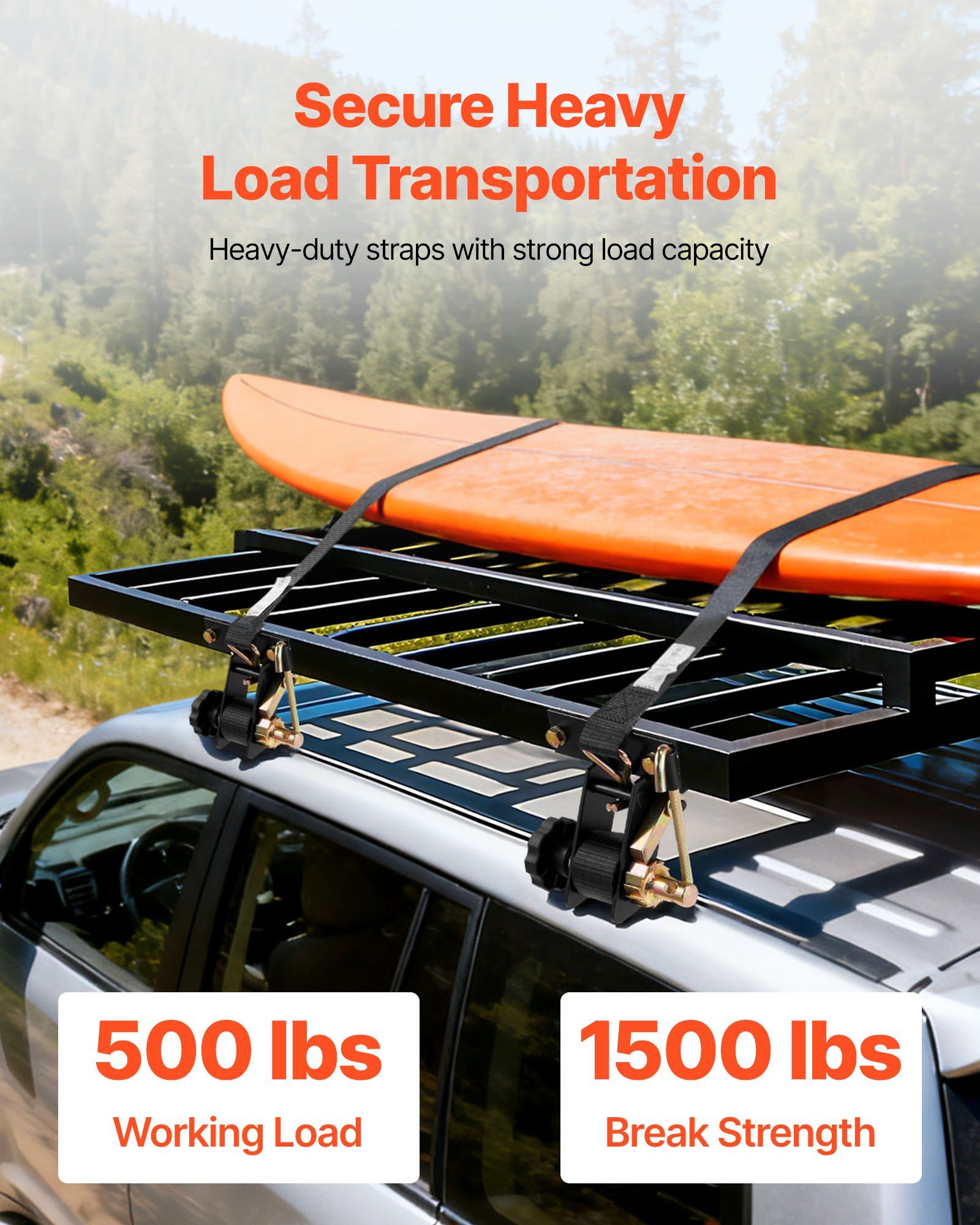 Ladder Rack Ratchet Straps, Black Square Tube Mount, 38 mm Wide x 2.25 m Long Black Ladder Rack Straps with Double J-Hooks, 226.8 kg Load Heavy Duty, Cargo Buckle Lock Strap (8 Pack) - Image 2