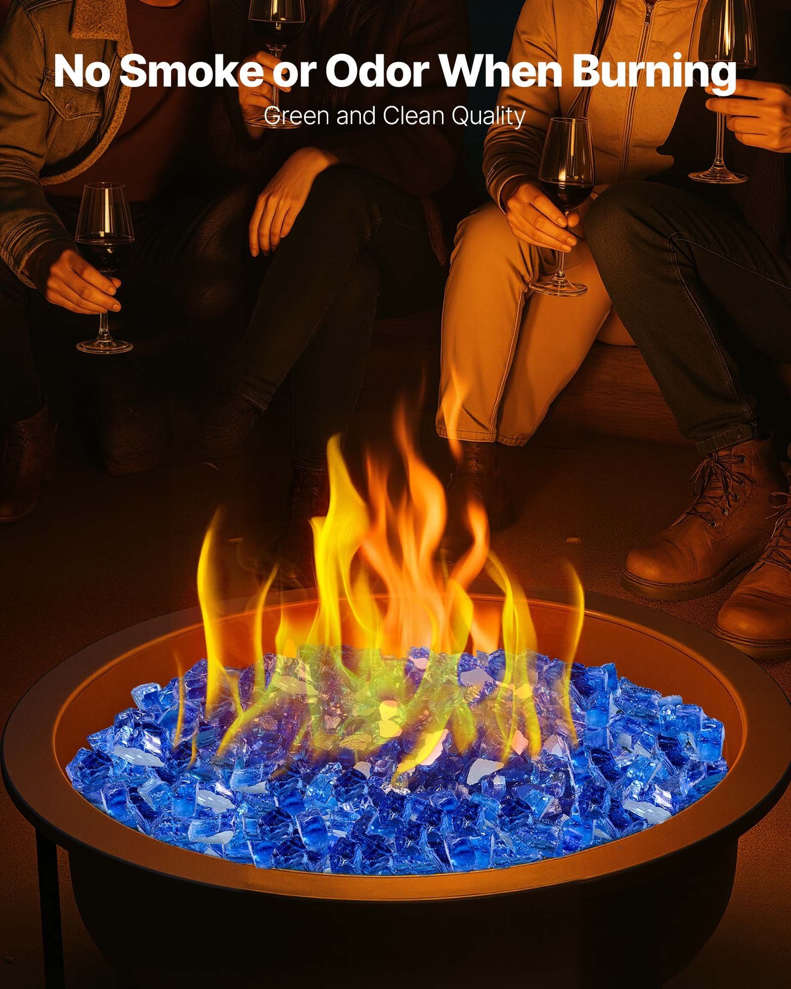 Fire Glass, 20LBS / 9KG High-Temperature Resistant Fireplace Rocks, 1/2-Inch / 12.7 mm Reflective & Smokeless Firepit Glass Rock, High Luster Stone Landscaping for Fire Pit Table, Cobalt Blue - Image 4