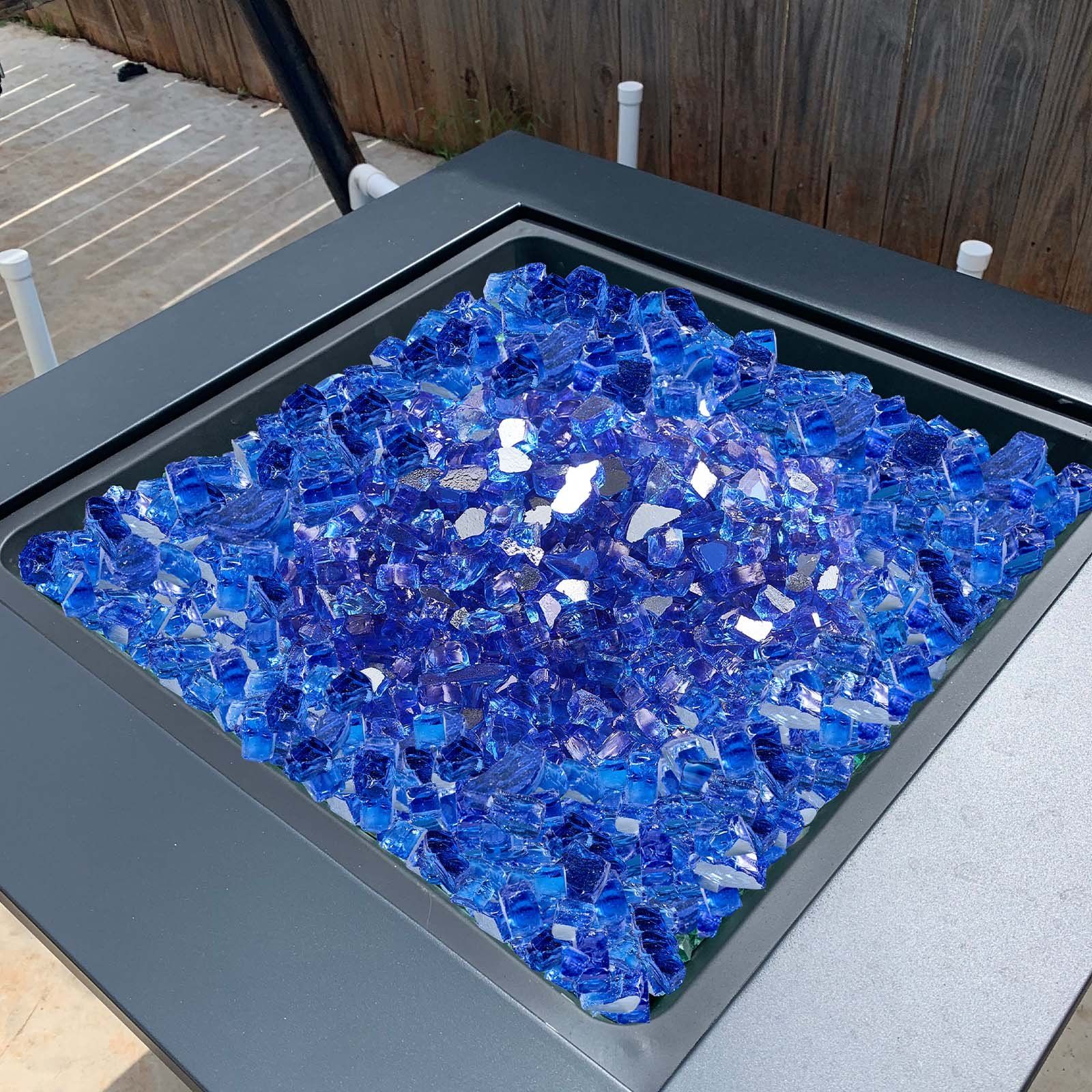 Fire Glass, 20LBS / 9KG High-Temperature Resistant Fireplace Rocks, 1/2-Inch / 12.7 mm Reflective & Smokeless Firepit Glass Rock, High Luster Stone Landscaping for Fire Pit Table, Cobalt Blue - Image 8
