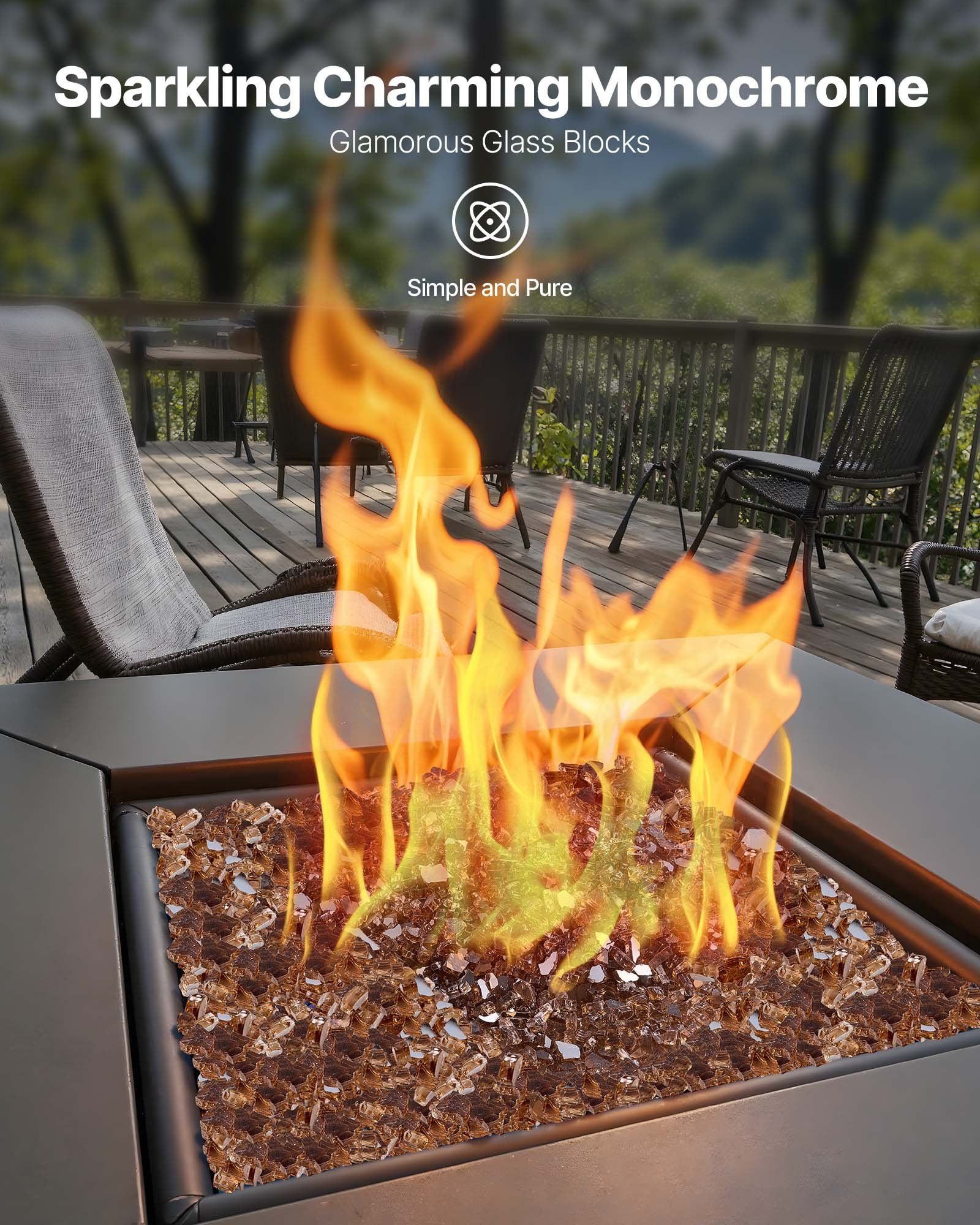 Fire Glass, 10 LBS / 4.5 KG High-Temperature Resistant Fireplace Rocks, 1/4-Inch / 6.35 mm Reflective & Smokeless Firepit Glass Rock, High Luster Stone Landscaping for Fire Pit Table, Copper - Image 2