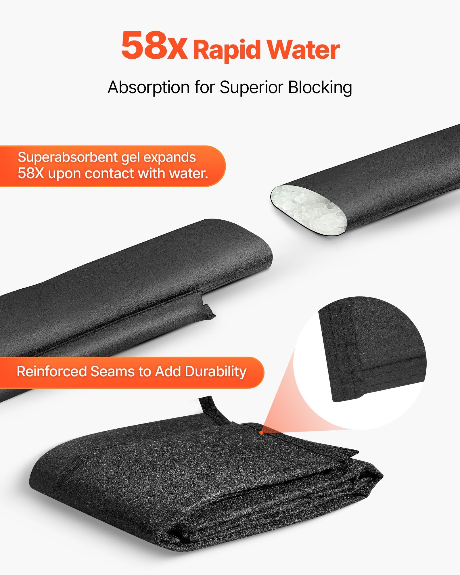 Flood Barrier, 4 Pack, 1530 x 210 mm Flood Bags Activated by Water, Reusable Water Absorbent Barrier, Sandless Sandbags Blockage, Flooding Prevention Bags for Home, Doorway, Basement, Garage - Image 3
