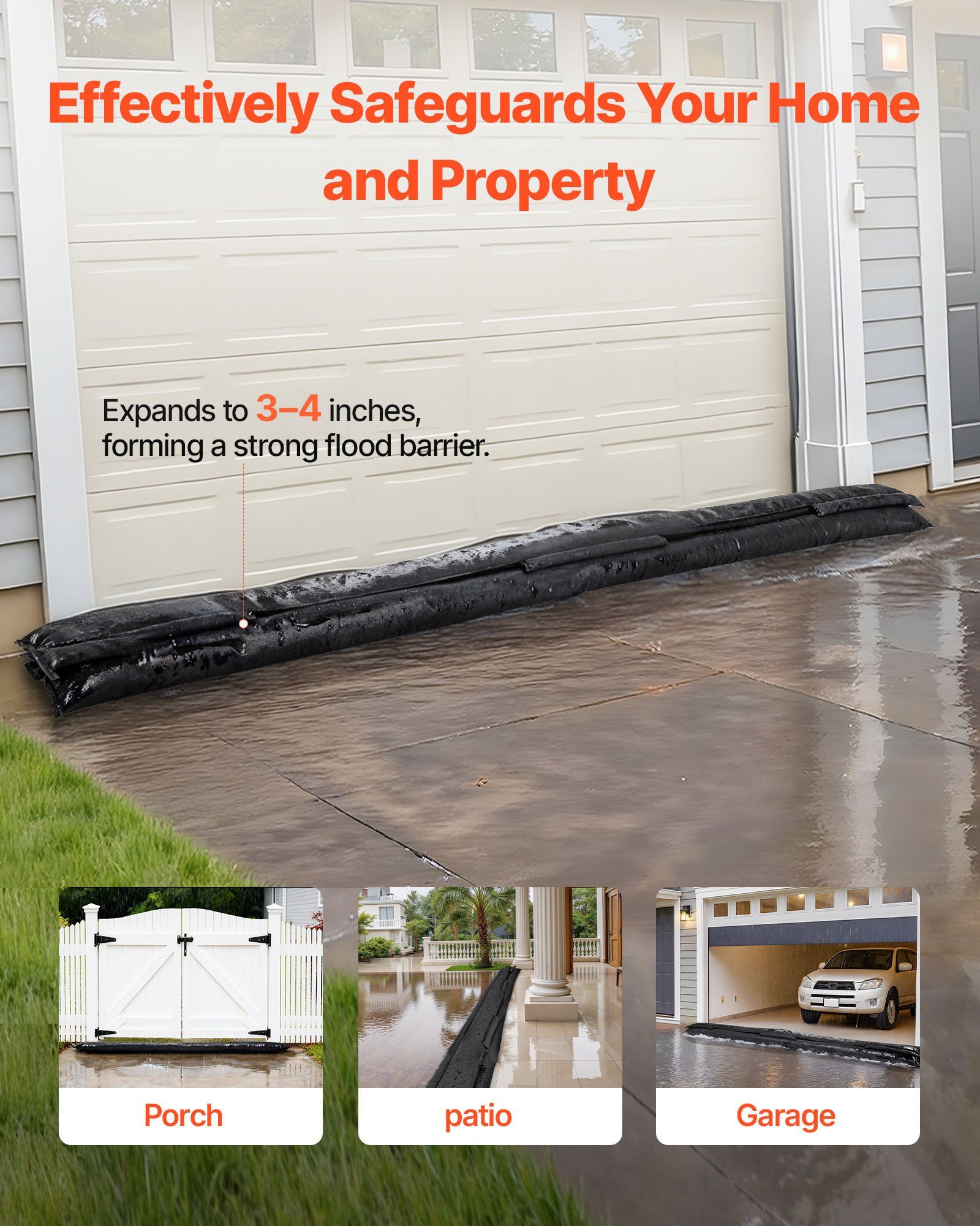 Flood Barrier, 8 Pack, 3050 x 210 mm Flood Bags Activated by Water, Reusable Water Absorbent Barrier, Sandless Sandbags Blockage, Flooding Prevention Bags for Home, Doorway, Basement, Garage - Image 2
