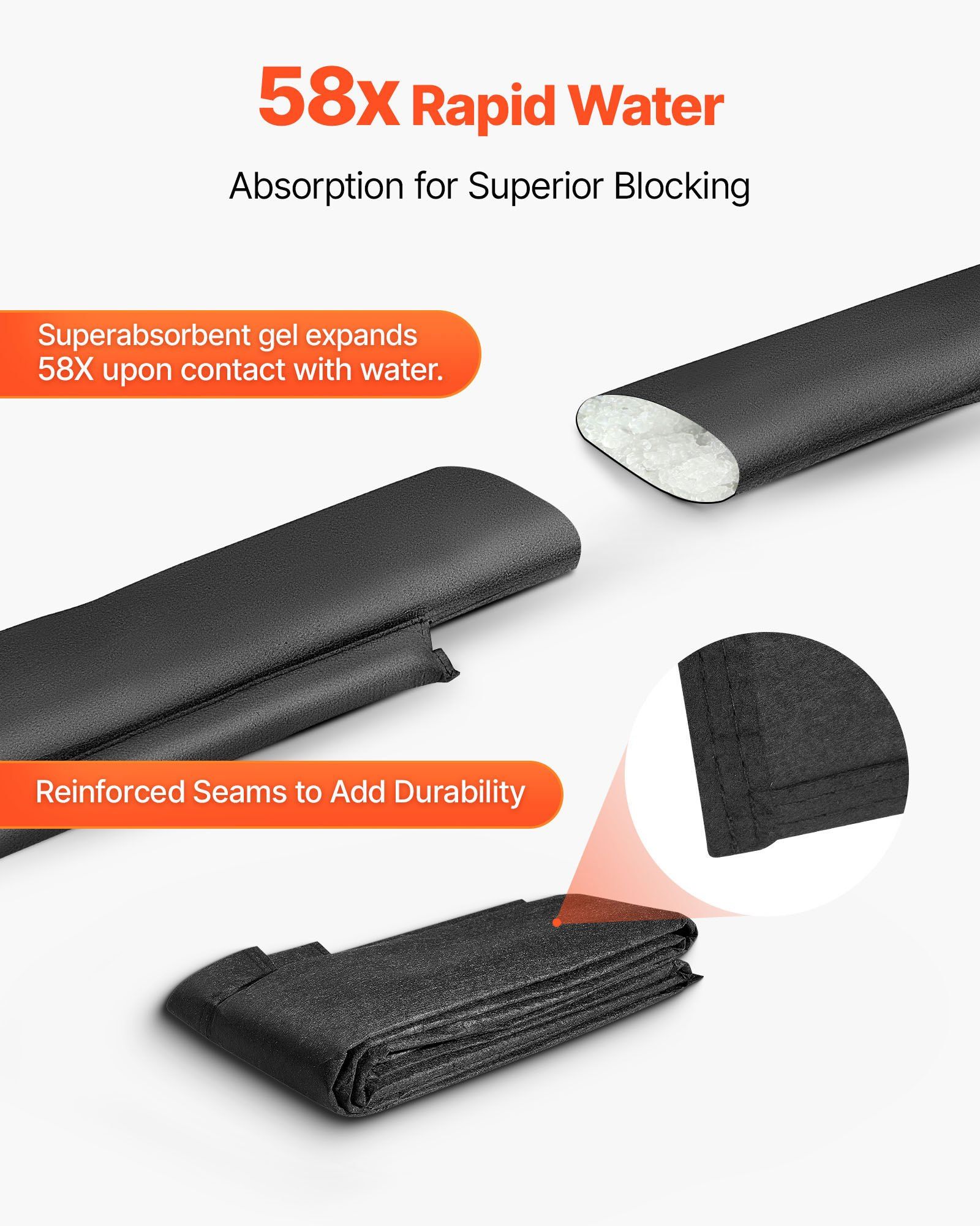 Flood Barrier, 8 Pack, 3050 x 210 mm Flood Bags Activated by Water, Reusable Water Absorbent Barrier, Sandless Sandbags Blockage, Flooding Prevention Bags for Home, Doorway, Basement, Garage - Image 3